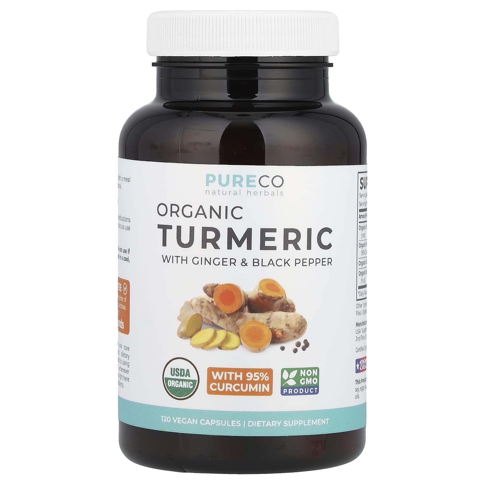 Pure Co. Organic Turmeric with Ginger & Black Pepper – 120 gélules véganes — Tunisie