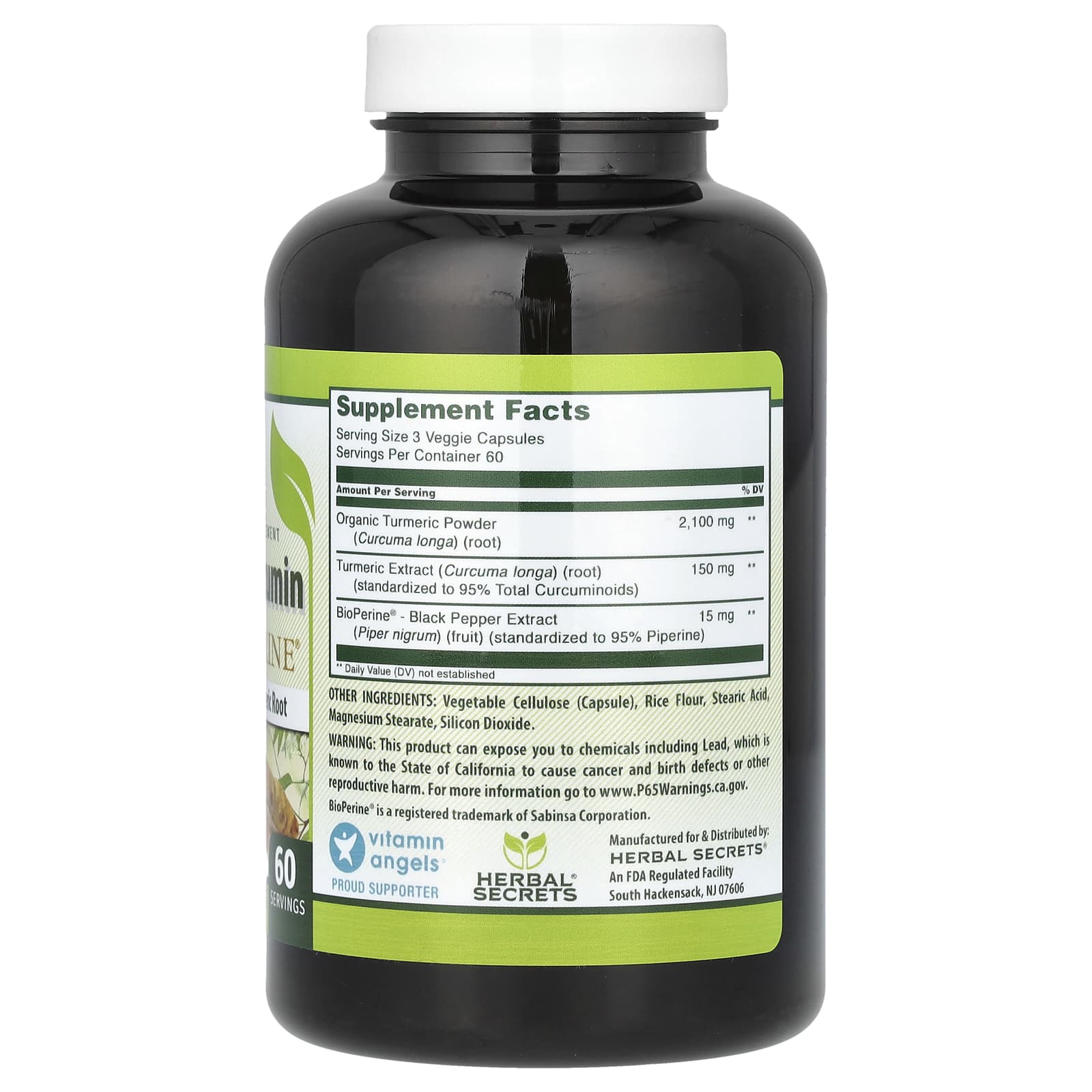 Herbal Secrets Turmeric Curcumin with BioPerine – 180 gélules végétales — photo 2 sur 2