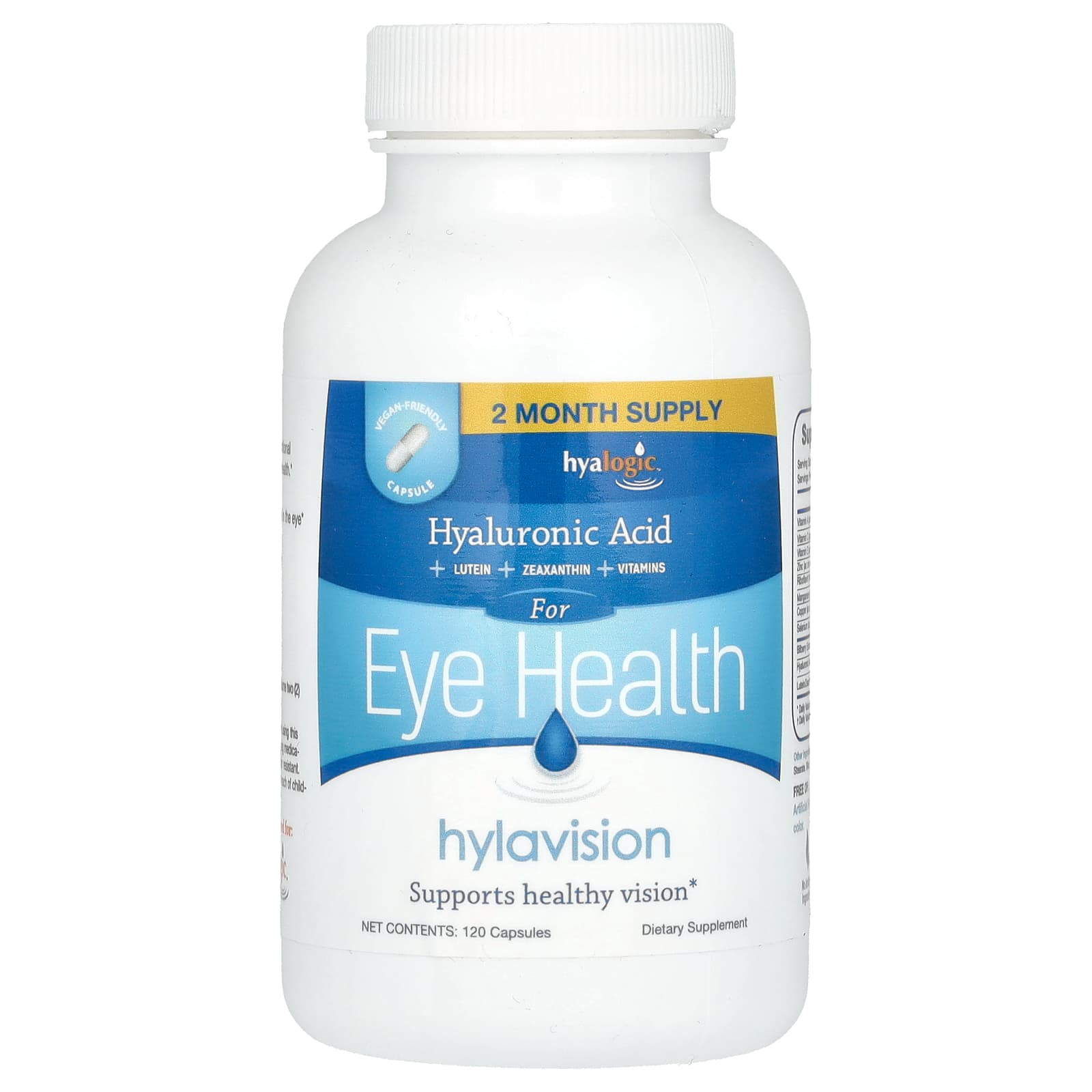 Hyalogic Hylavision, Hyaluronic Acid + Lutein + Zeaxathin + Vitamins – 120 gélules — étiquette 1
