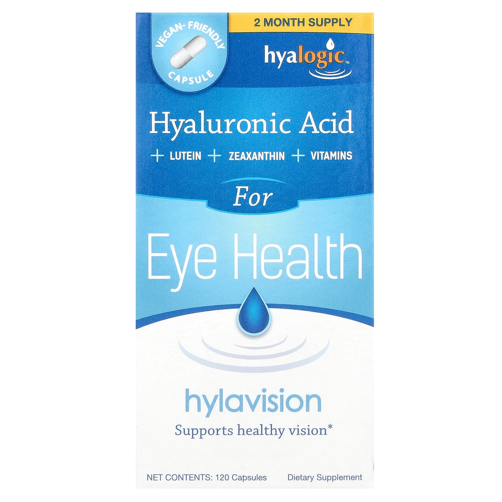Hyalogic Hylavision, Hyaluronic Acid + Lutein + Zeaxathin + Vitamins – 120 gélules — Tunisie