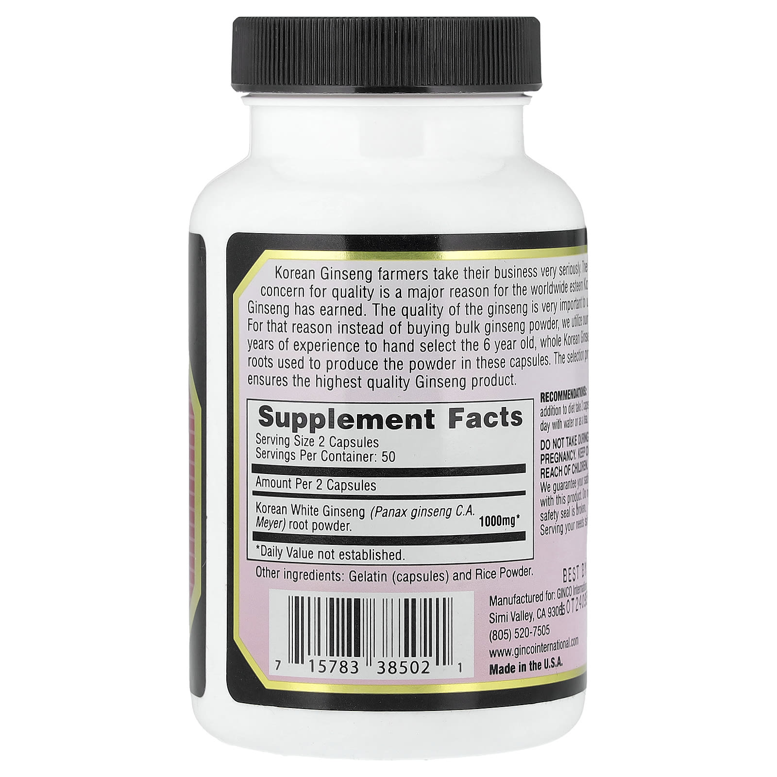 Imperial Elixir Korean White Ginseng – 100 gélules — photo 2 sur 2