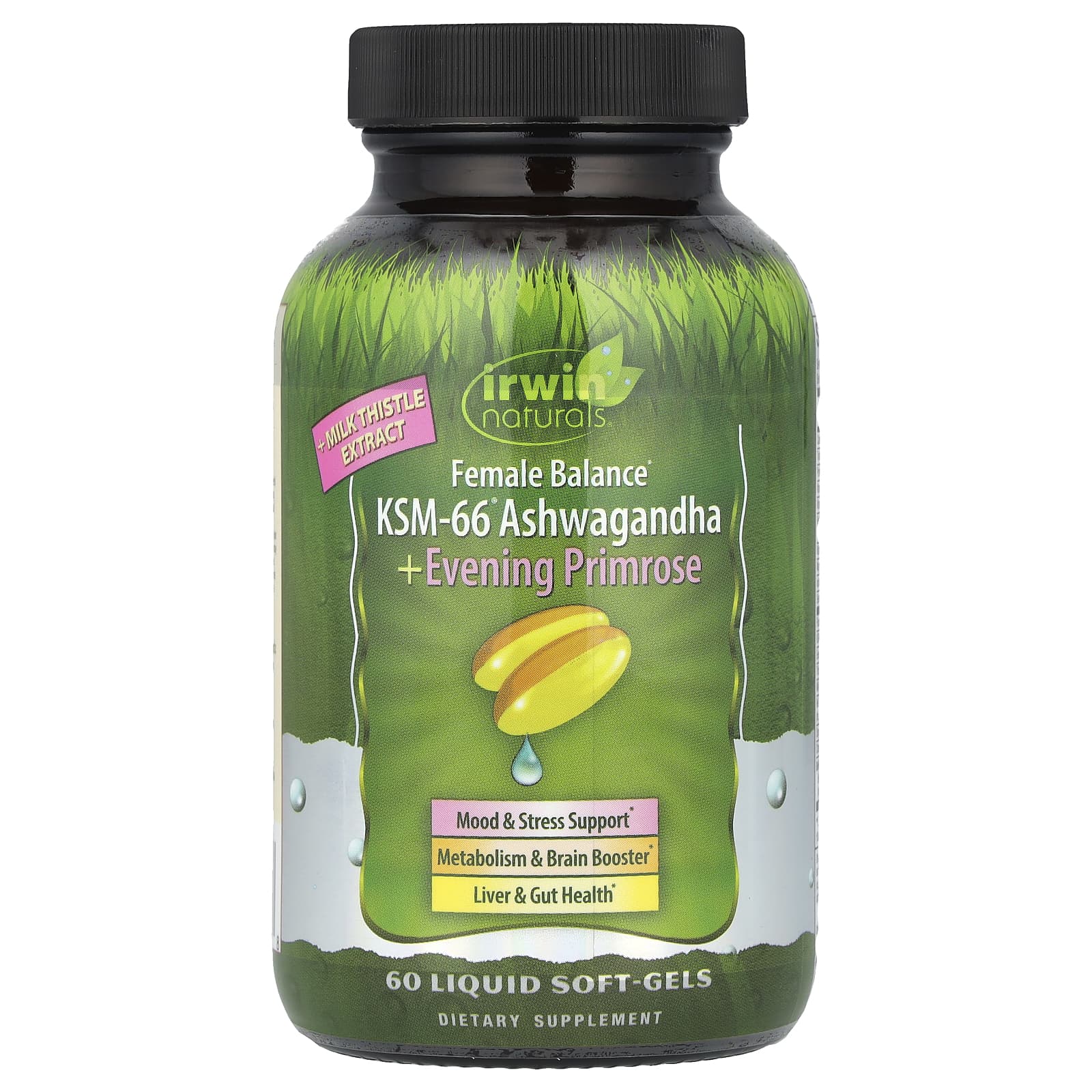 Irwin Naturals Female Balance, KSM-66 Ashwagandha + Evening Primrose, 60 Liquid Soft-Gels — Tunisie