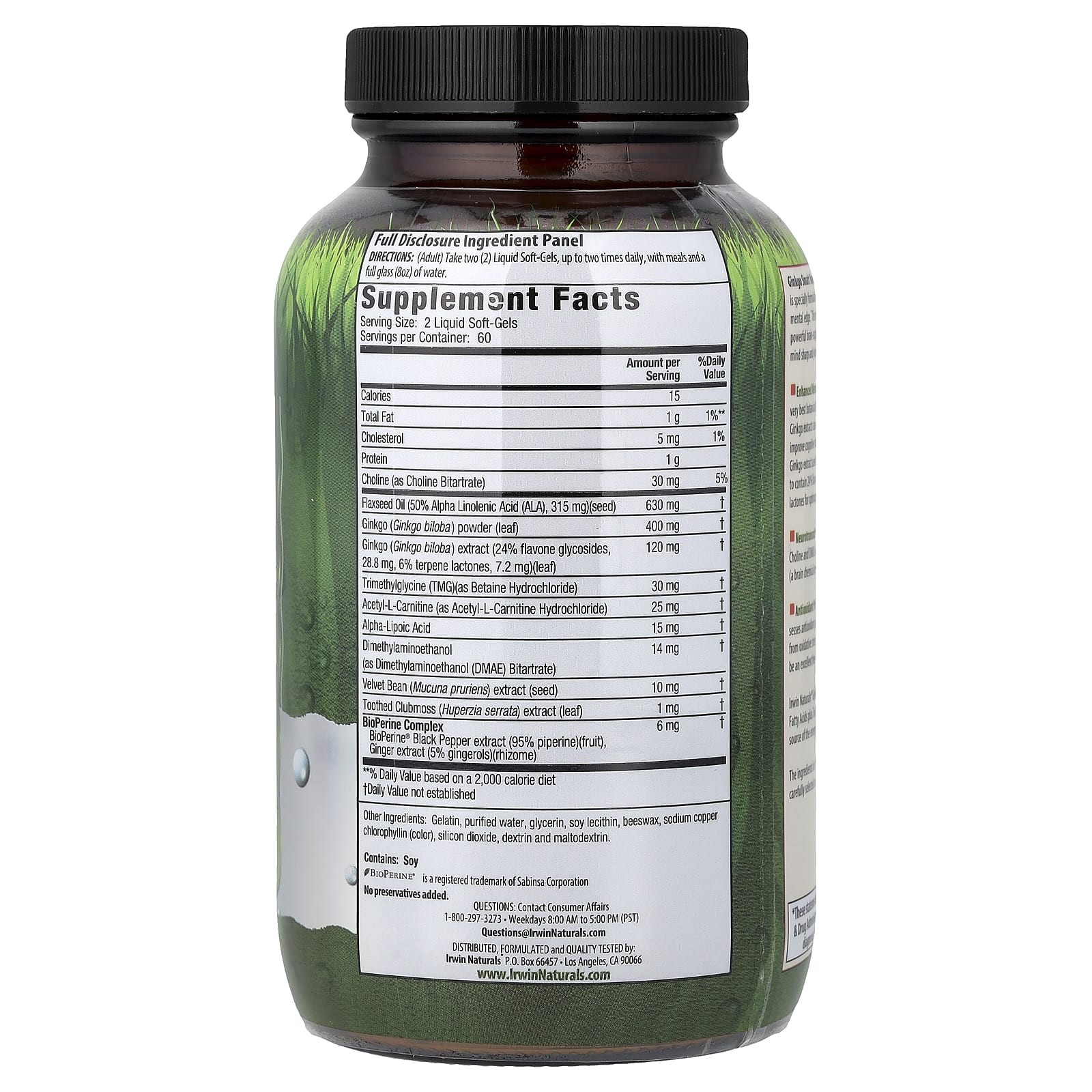 Irwin Naturals Ginkgo Smart, Maximum Focus & Memory, 120 Liquid Soft-Gels — photo 2 sur 2
