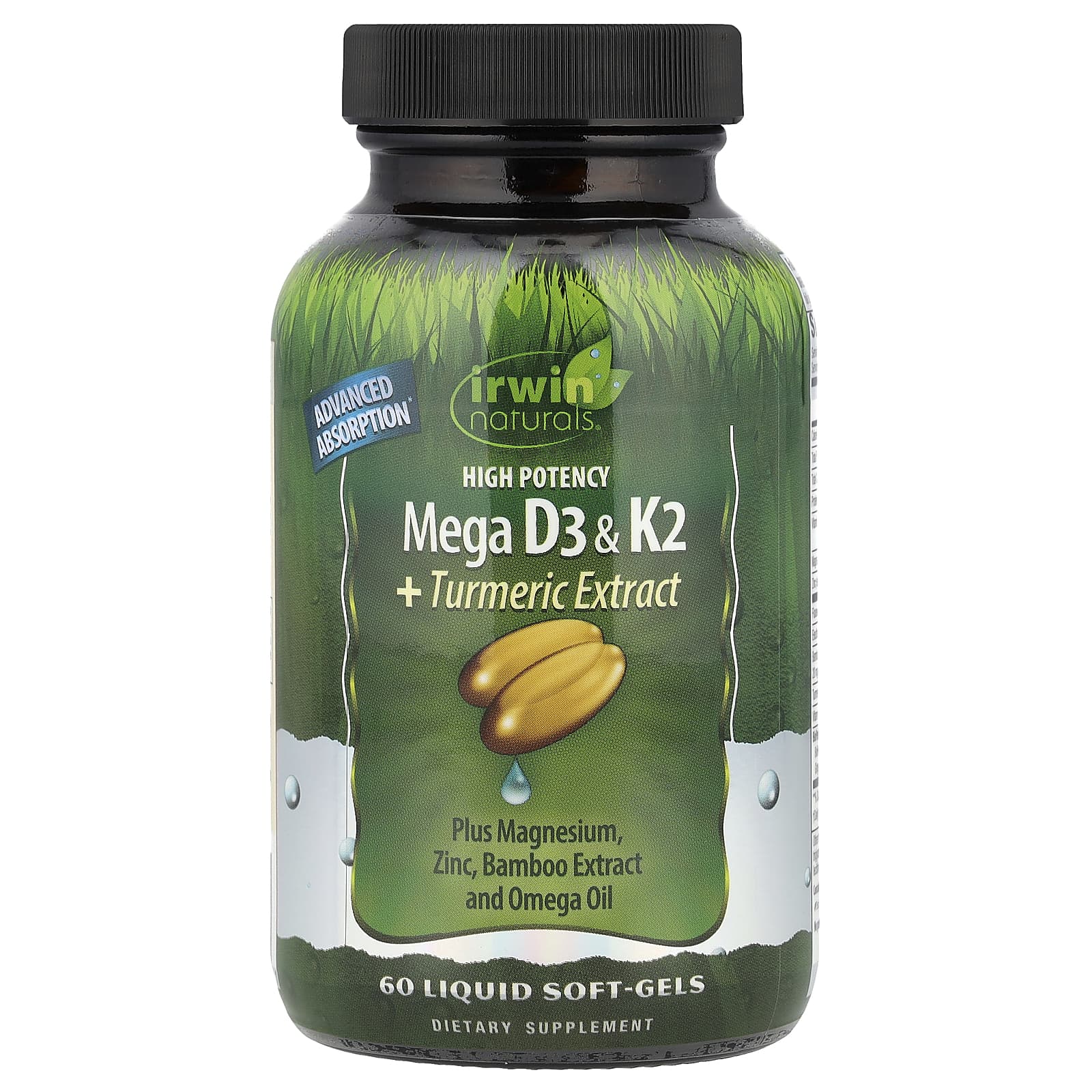 Irwin Naturals High Potency Mega D3 & K2 + Turmeric Extract, 60 Liquid Soft-Gels — Tunisie