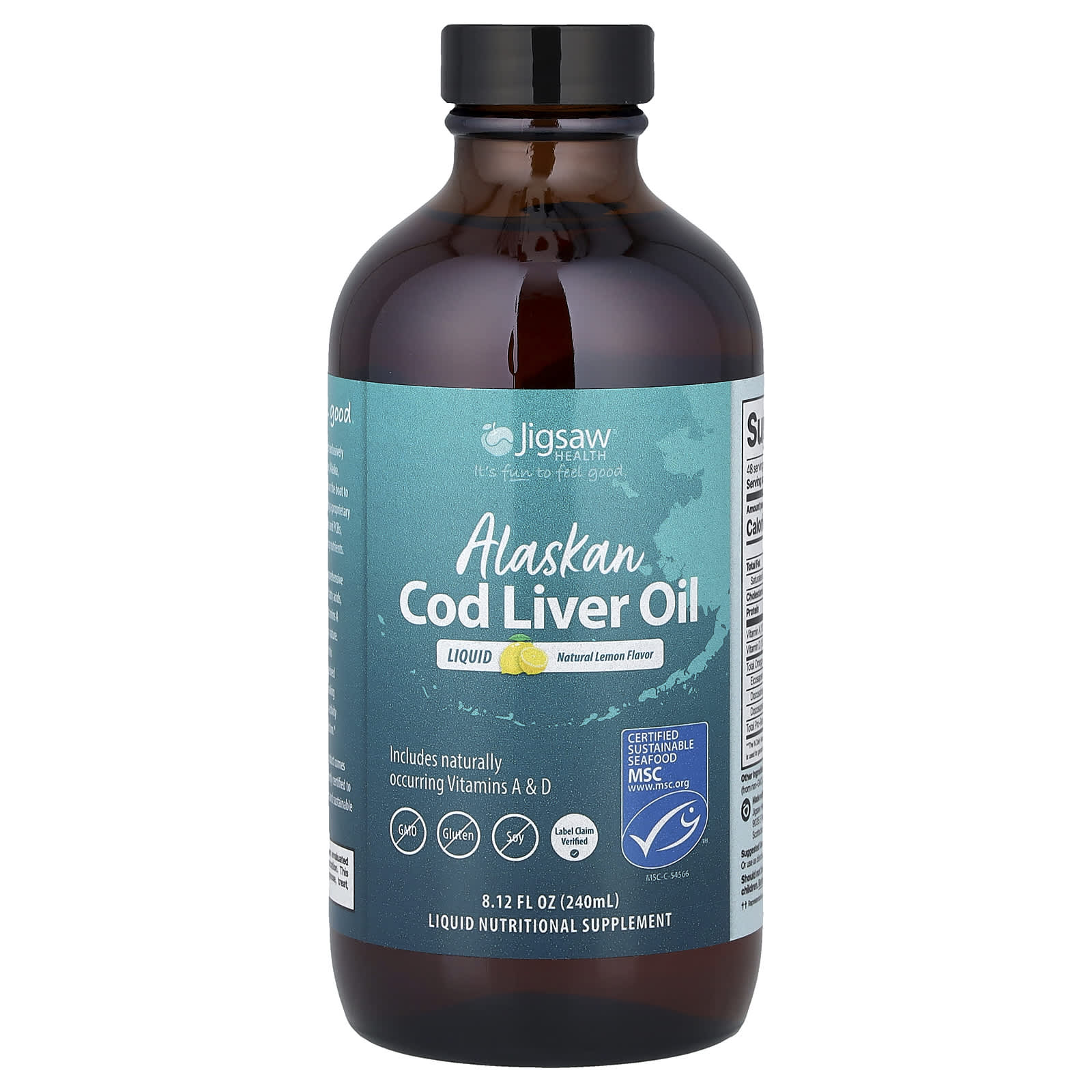 Jigsaw Health Alaskan Cod Liver Oil Liquid – Natural Lemon – 240 ml — Tunisie