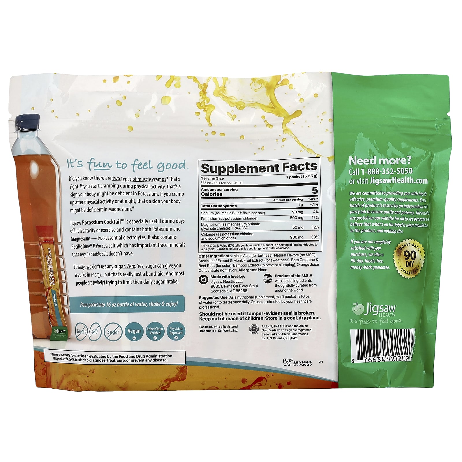 Jigsaw Health Potassium Cocktail, Sugar-Free Electrolyte Drink Mix – Orange – 5,25 g — photo 2 sur 2