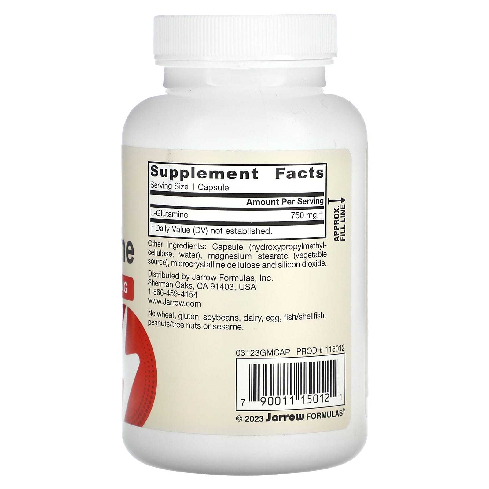 Jarrow Formulas Vegan L-Glutamine – 120 gélules végétales — étiquette 1