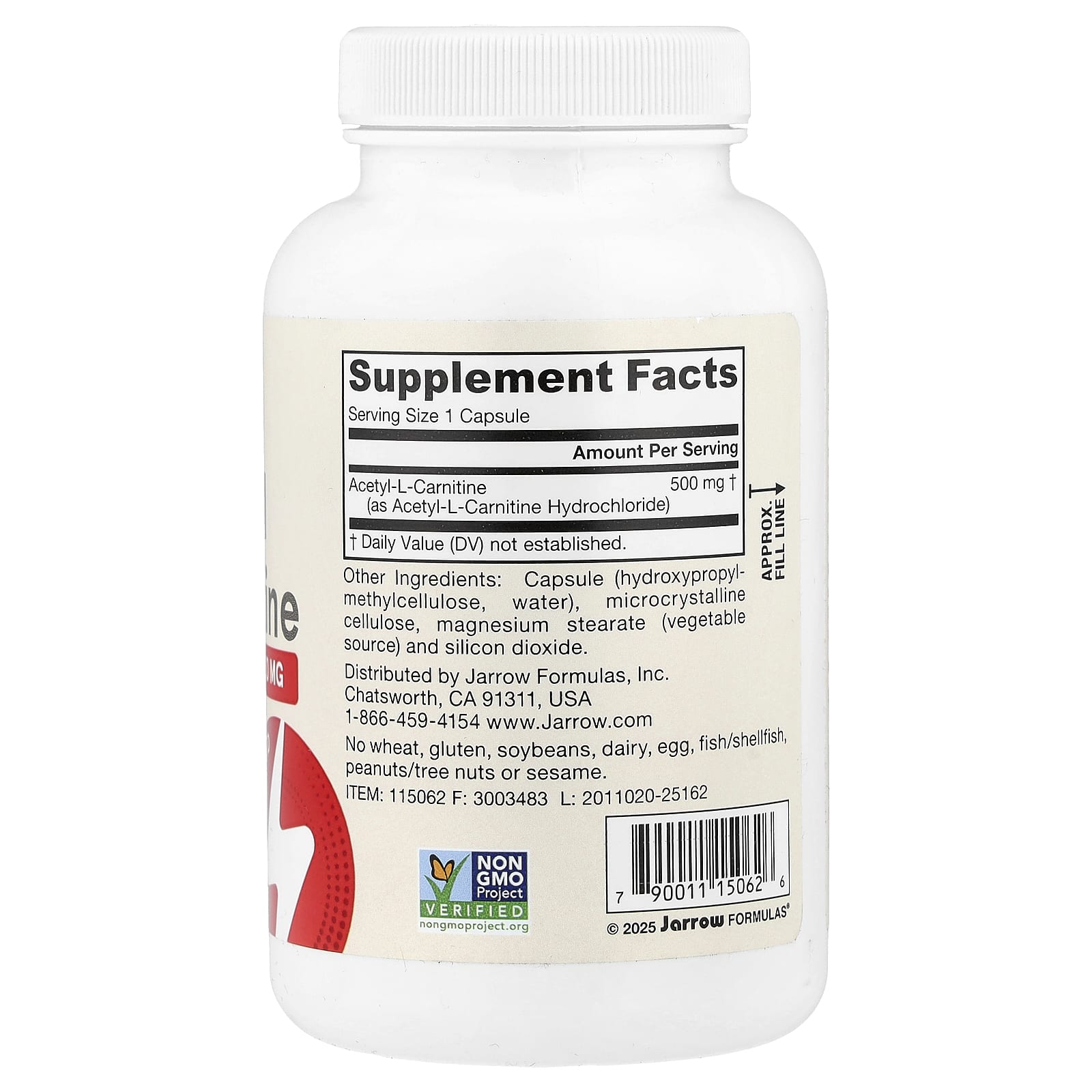 Jarrow Formulas Vegan Acetyl L-Carnitine – 120 gélules végétales — photo 2 sur 2