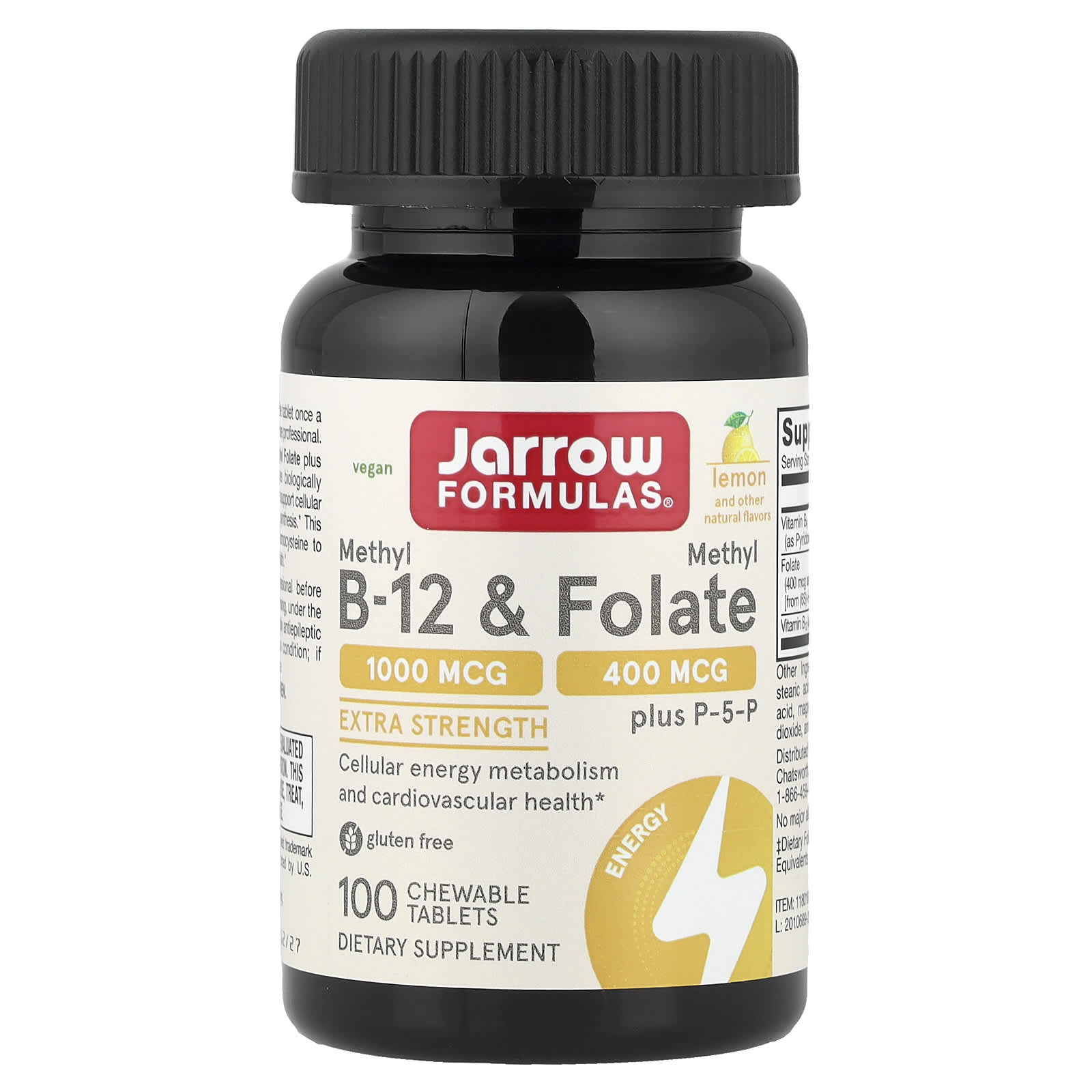 Jarrow Formulas Vegan Methyl B-12 & Methyl Folate, 100 Chewable Tablets – Lemon — Tunisie