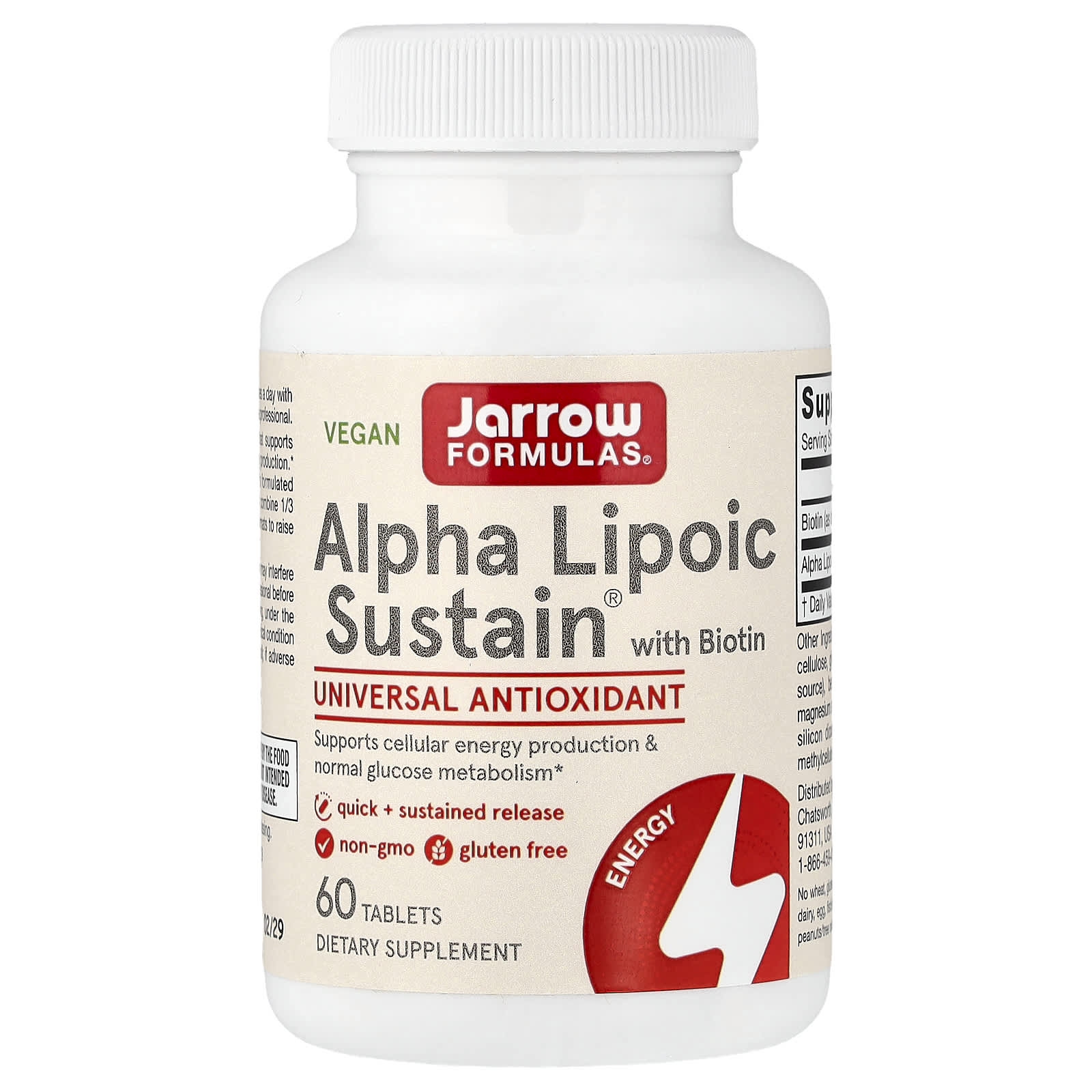 Jarrow Formulas Alpha Lipoic Sustain with Biotin – 60 comprimés — Tunisie