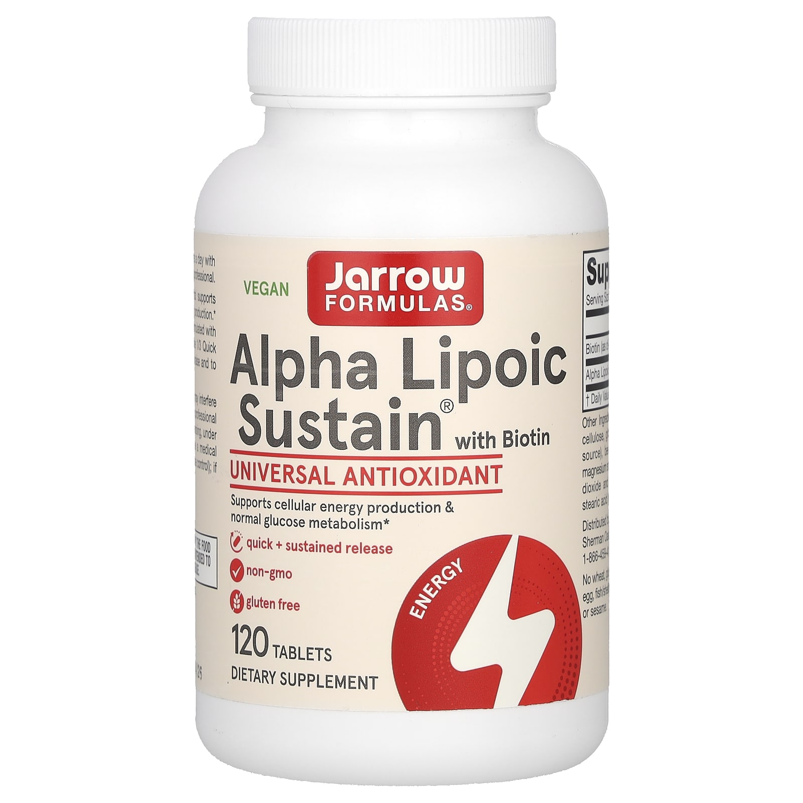 Jarrow Formulas Alpha Lipoic Sustain with Biotin – 120 comprimés — Tunisie