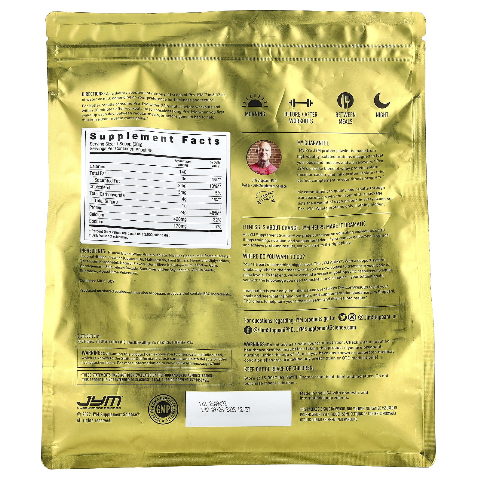 JYM Supplement Science Pro JYM, Ultra-Premium Protein Blend – Tahitian Vanilla Bean – 1,6 kg — photo 2 sur 2
