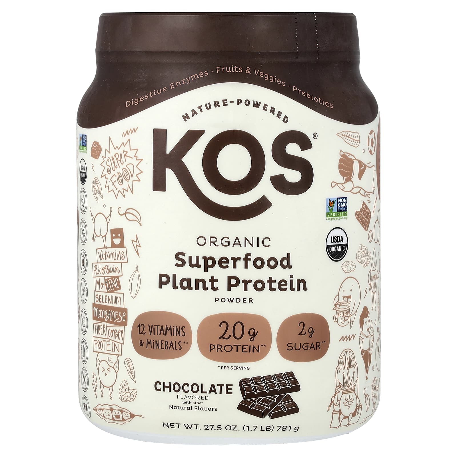 KOS Organic Superfood Plant Protein Powder – Chocolate – 781 g — Tunisie