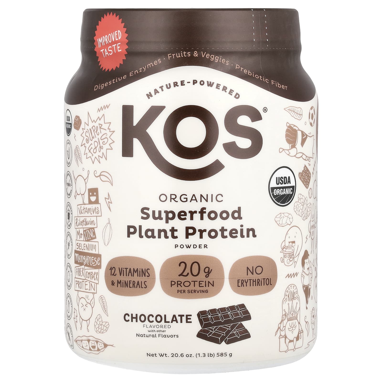 KOS Organic Superfood Plant Protein Powder – Chocolate – 585 g — Tunisie