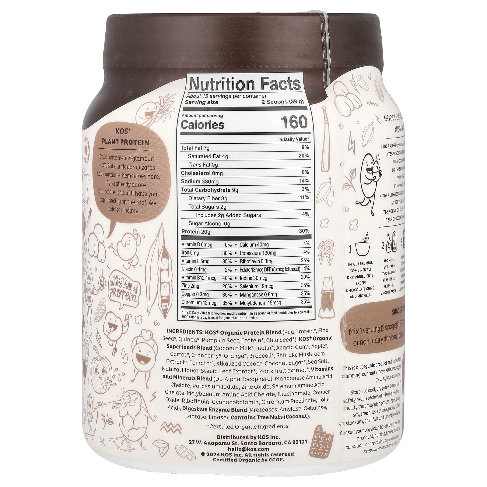 KOS Organic Superfood Plant Protein Powder – Chocolate – 585 g — photo 2 sur 2