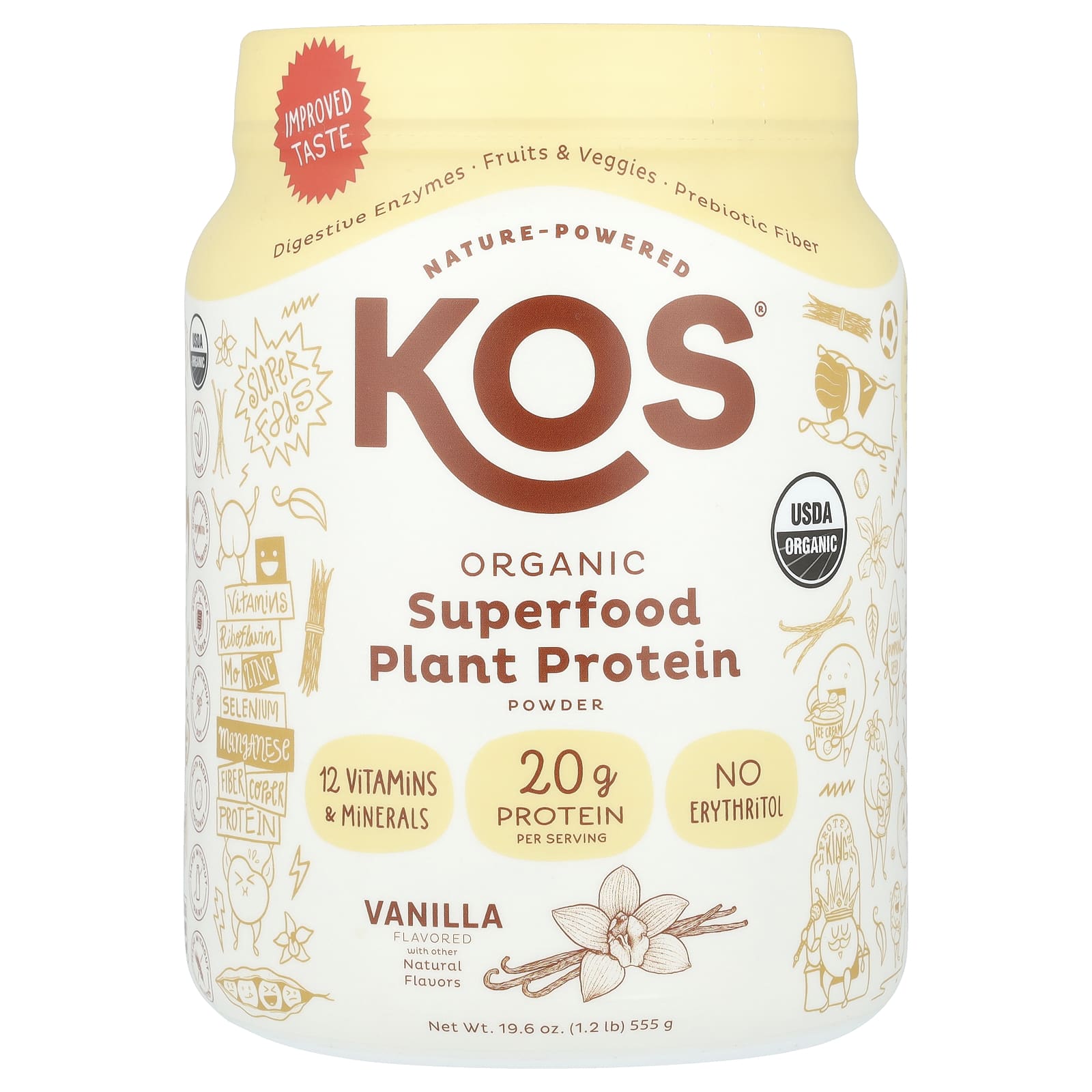 KOS Organic Superfood Plant Protein Powder – Vanilla – 555 g — Tunisie