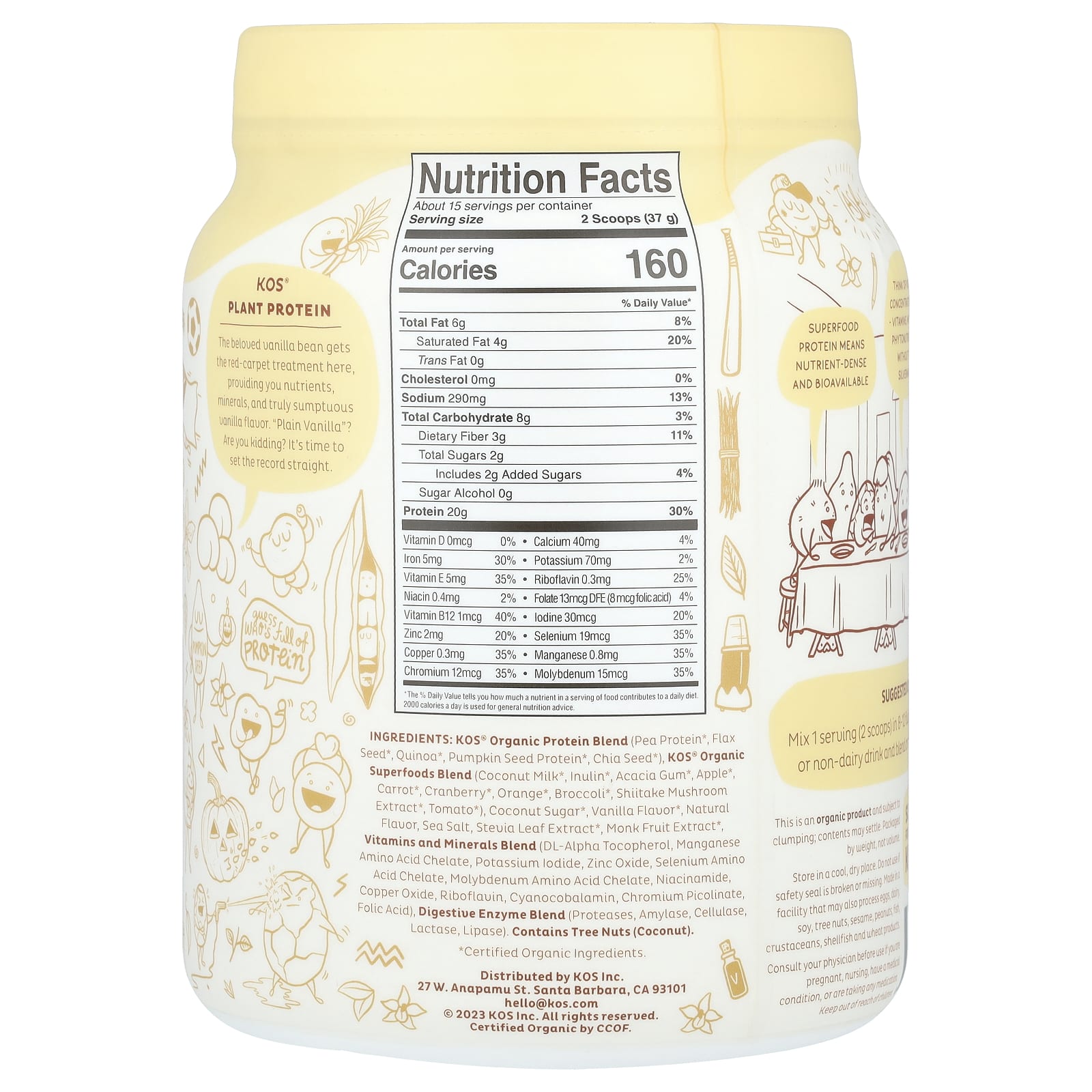 KOS Organic Superfood Plant Protein Powder – Vanilla – 555 g — photo 2 sur 2