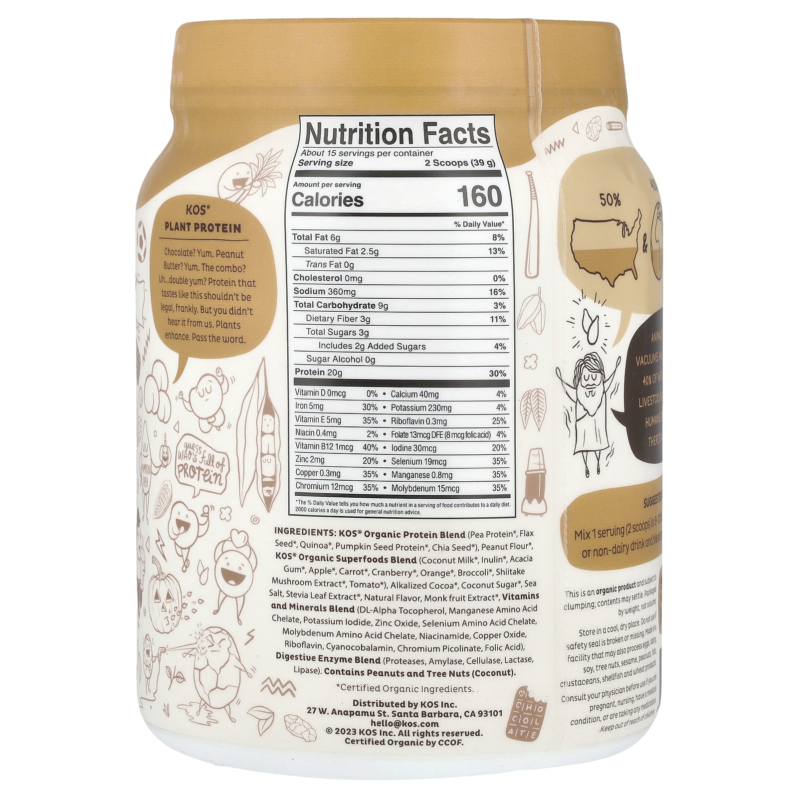 KOS Organic Superfood Plant Protein Powder – Chocolate Peanut Butter – 585 g — photo 2 sur 2