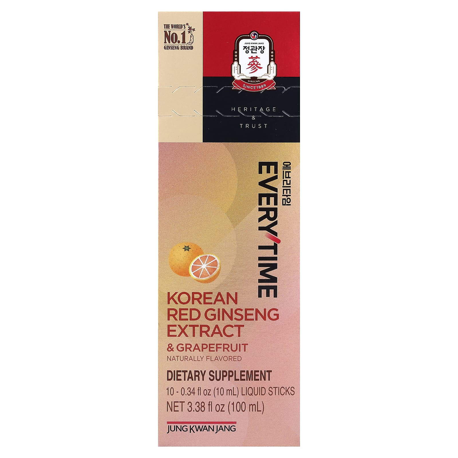 JungKwanJang Korean Red Ginseng Extract, Everytime – Grapefruit – 10 Sticks – 10 ml — Tunisie