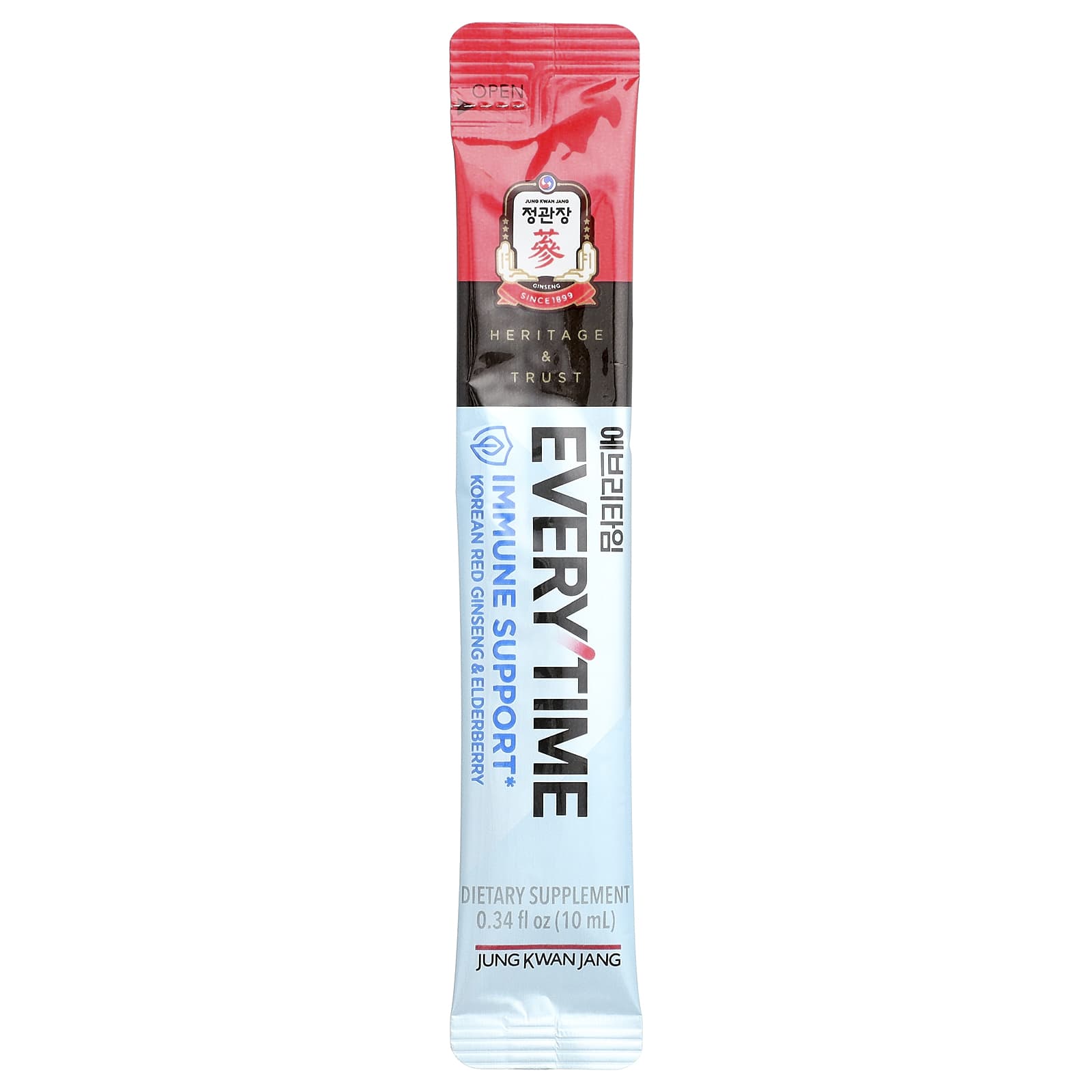 JungKwanJang Everytime, Immune Support – Korean Red Ginseng & Elderberry – 10 ml — étiquette 1