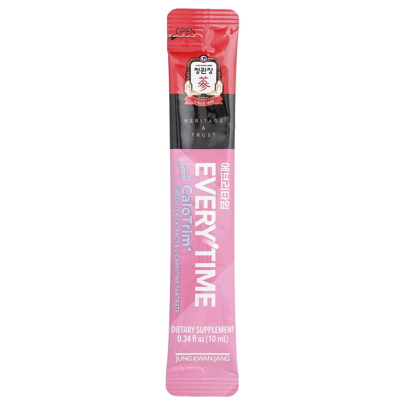 JungKwanJang Everytime CaloTrim, Green Tea Extract & L-Carnitine Tartrate – 10 ml — étiquette 1