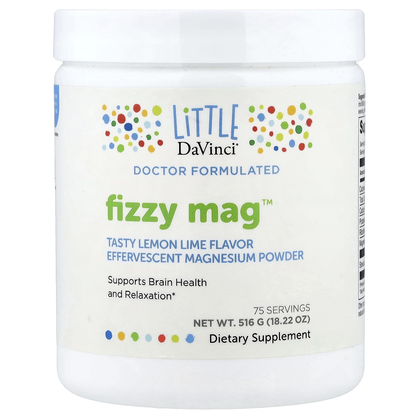 Little DaVinci Fizzy Mag, Effervescent Magnesium Powder – Lemon Lime – 516 g — Tunisie