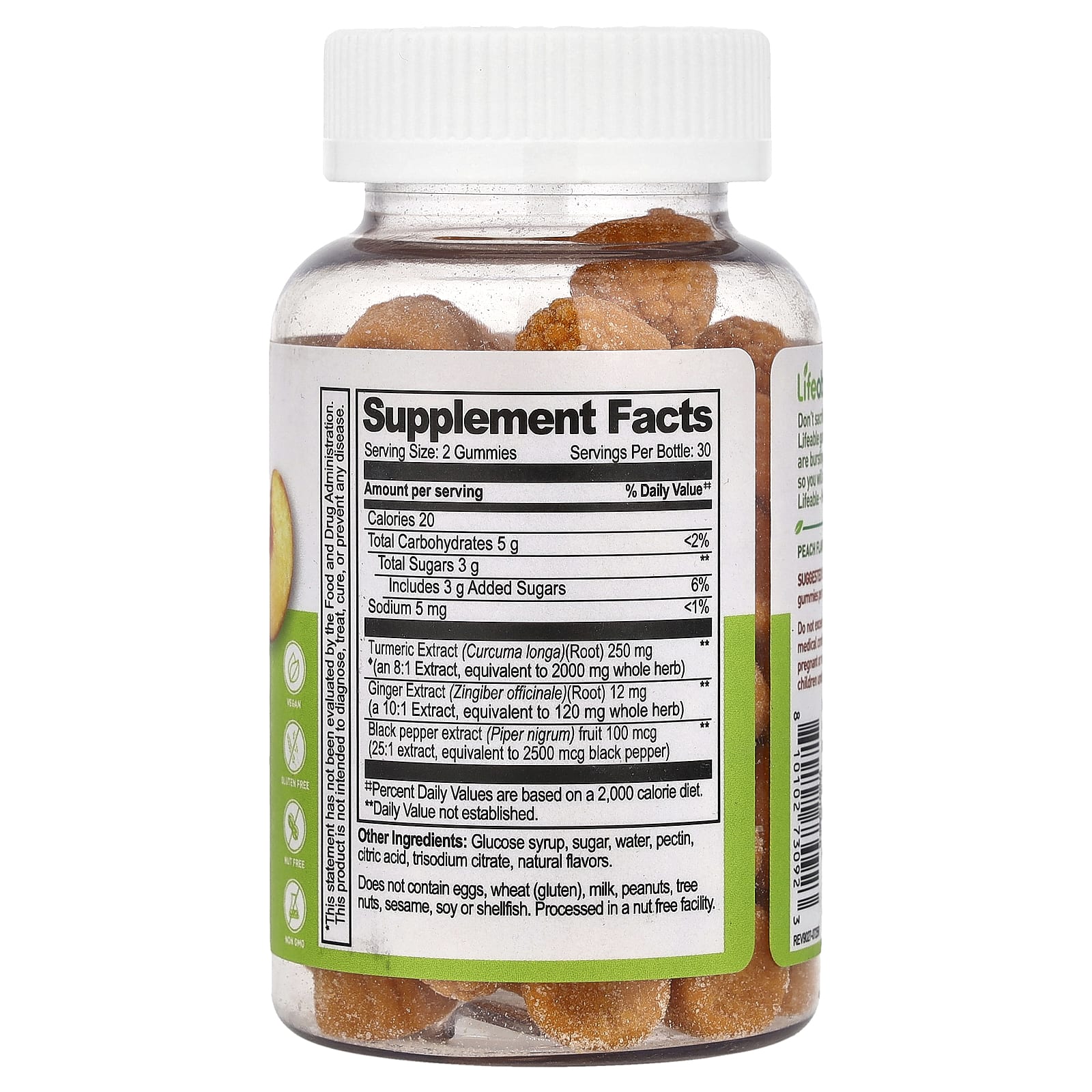 Lifeable Turmeric Curcumin Gummies – Peach – 60 gommes — photo 2 sur 2