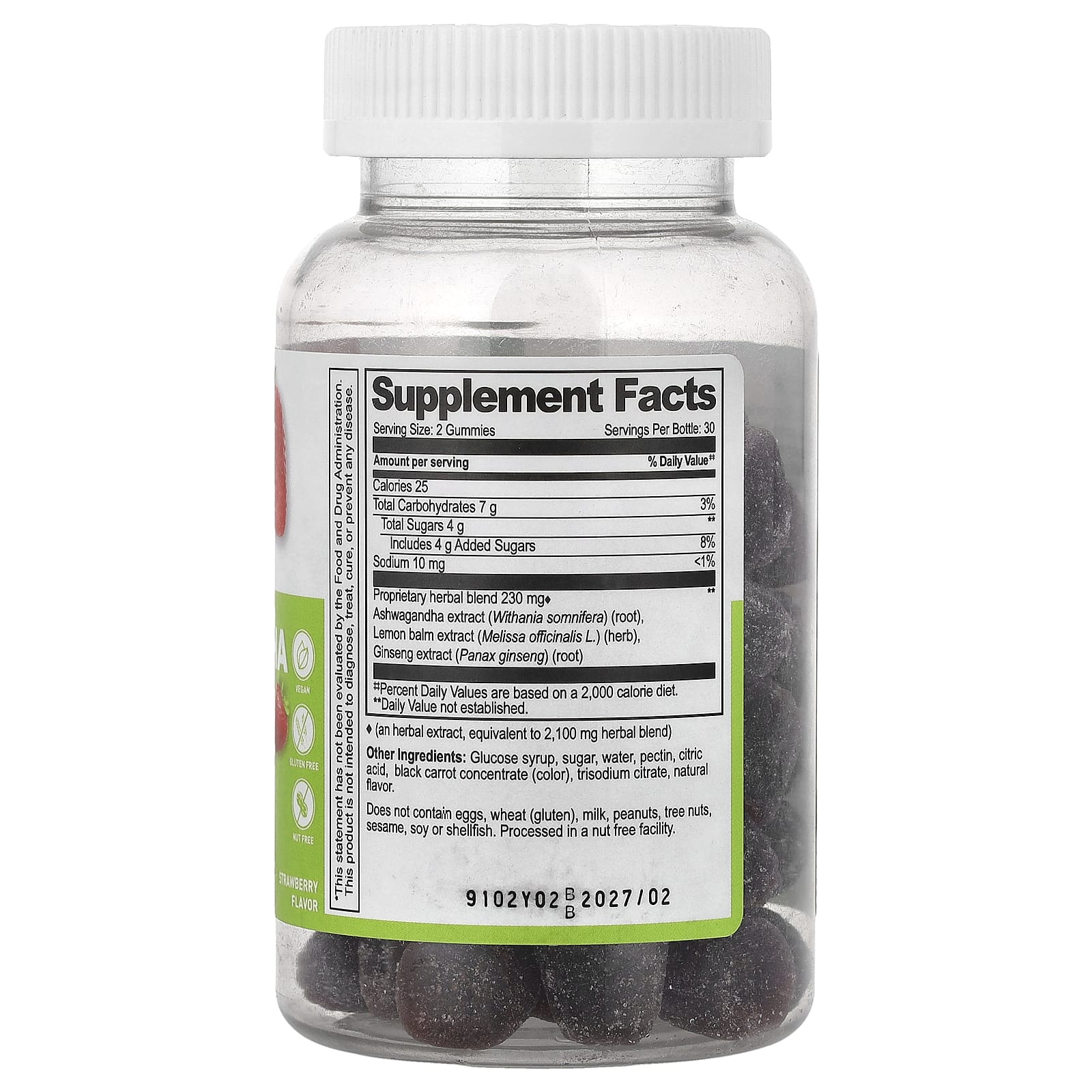 Lifeable Ashwagandha Gummies with Lemon Balm & Ginseng, Strawberry – Ashwagandha Gummies with Lemon Balm & Ginseng – 60 gommes — photo 2 sur 2