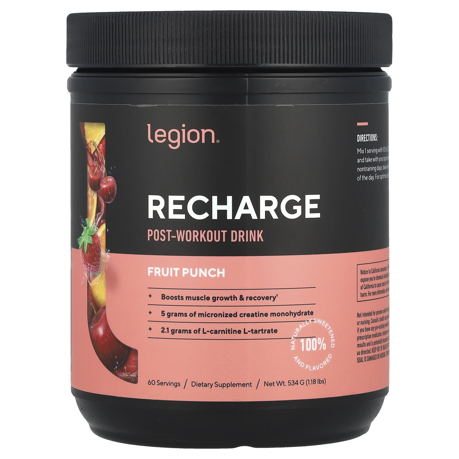 Legion Athletics Recharge, Post-Workout Drink – Fruit Punch – 534 g — Tunisie