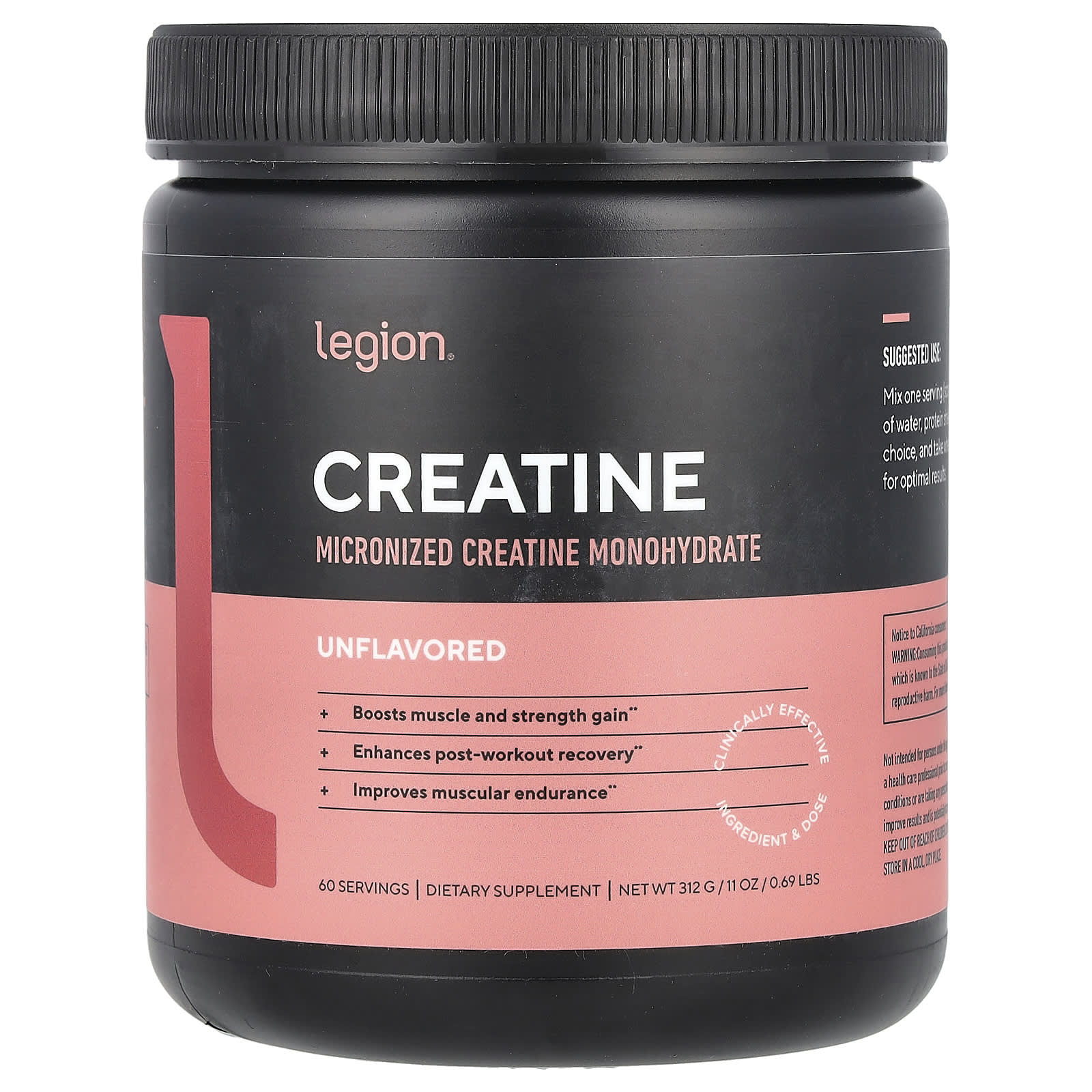 Legion Athletics Creatine, Micronized Creatine Monohydrate – Sans arôme – 312 g — Tunisie