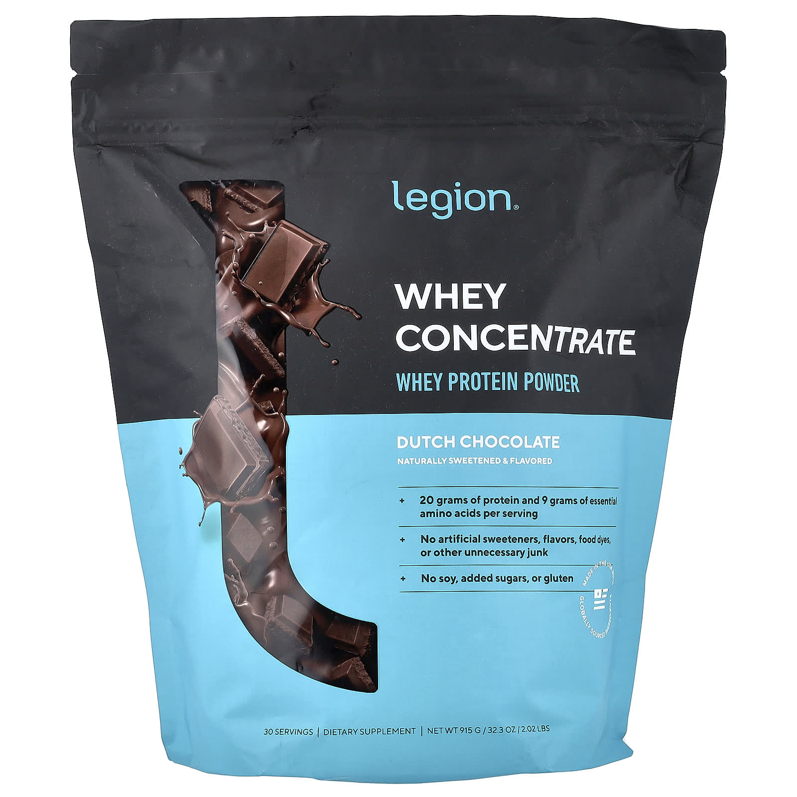 Legion Athletics Whey Concentrate, Whey Protein Powder – Dutch Chocolate – 915 g — Tunisie