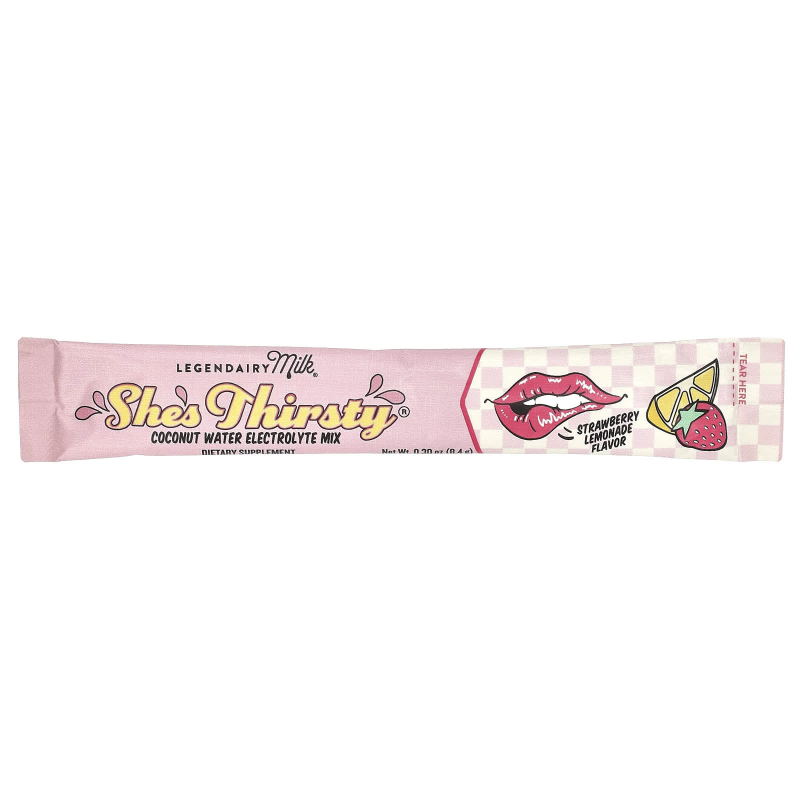 Legendairy Milk She's Thirsty, Strawberry Lemonade (Box) – Coconut Water Electrolyte Mix – 8,4 g — étiquette 1