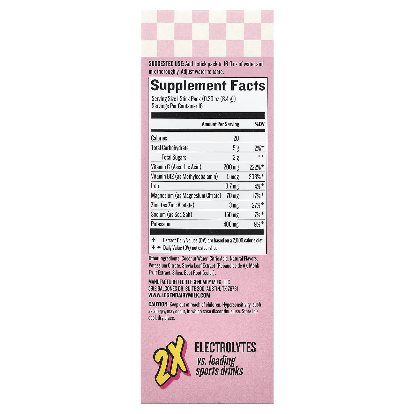 Legendairy Milk She's Thirsty, Strawberry Lemonade (Box) – Coconut Water Electrolyte Mix – 8,4 g — photo 2 sur 2