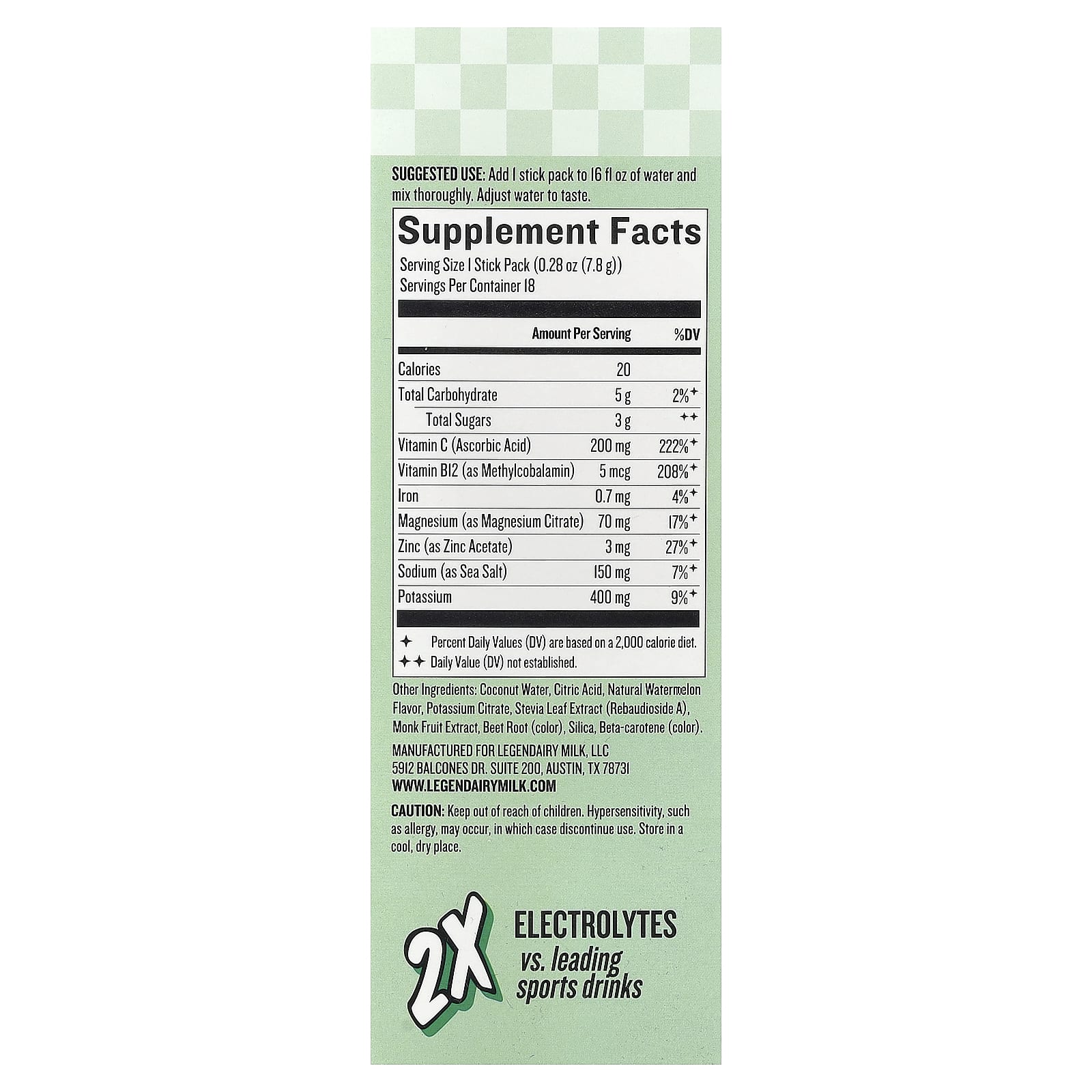 Legendairy Milk She's Thirsty, Watermelon (Box) – Coconut Water Electrolyte Mix – 7,8 g — photo 2 sur 2