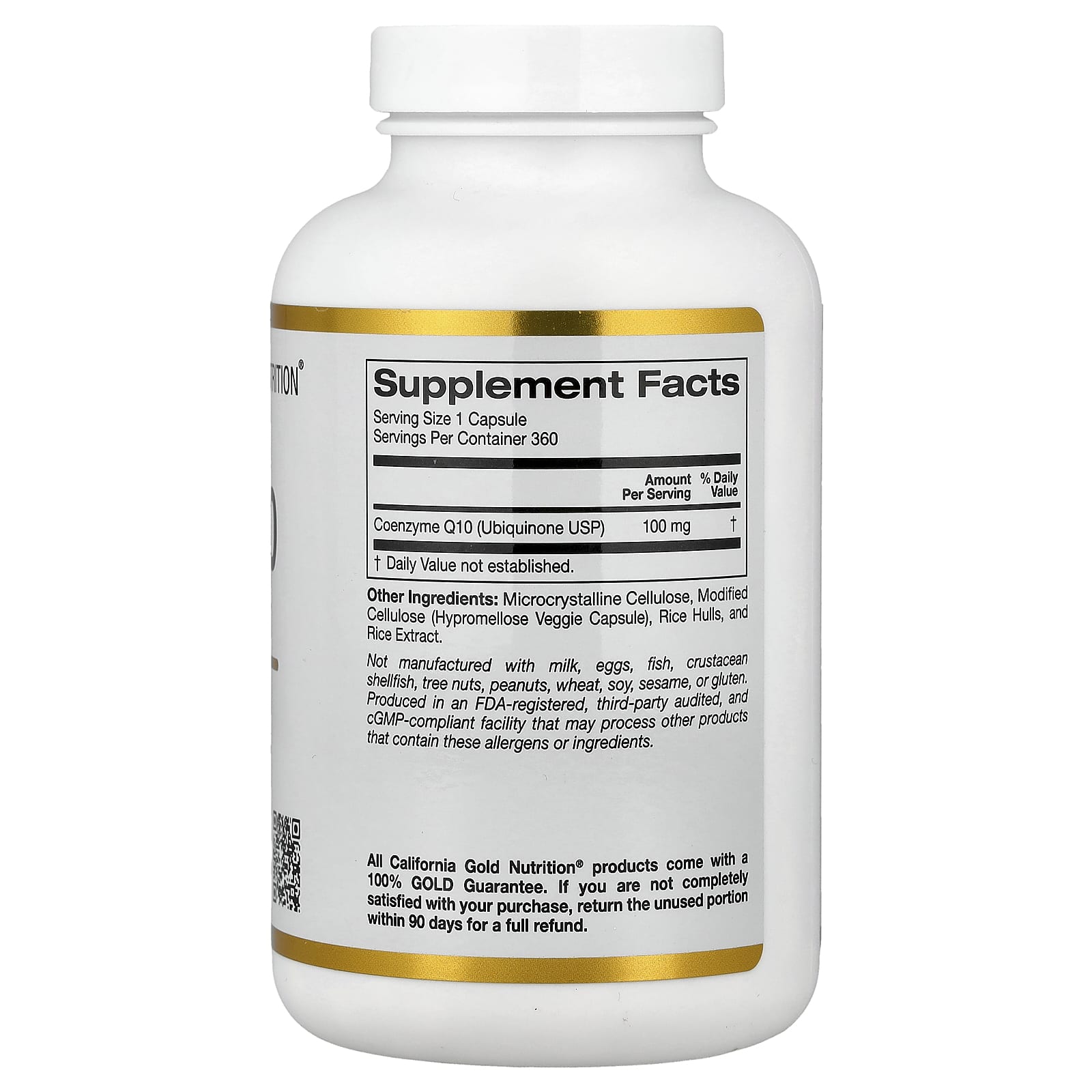 California Gold Nutrition CoQ10, USP Grade Ubiquinone – 360 gélules végétales — photo 2 sur 2