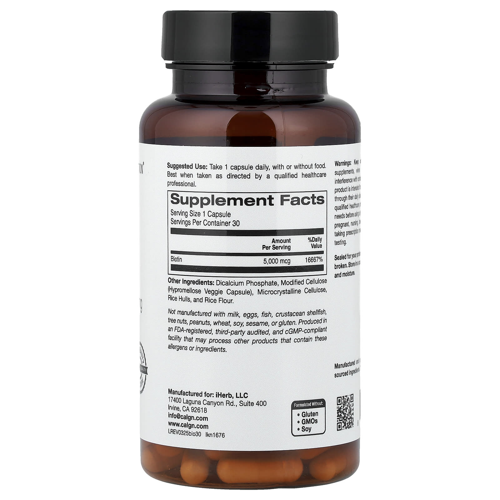 California Gold Nutrition Biotin – 5 000 µg – 30 gélules végétales — photo 2 sur 2