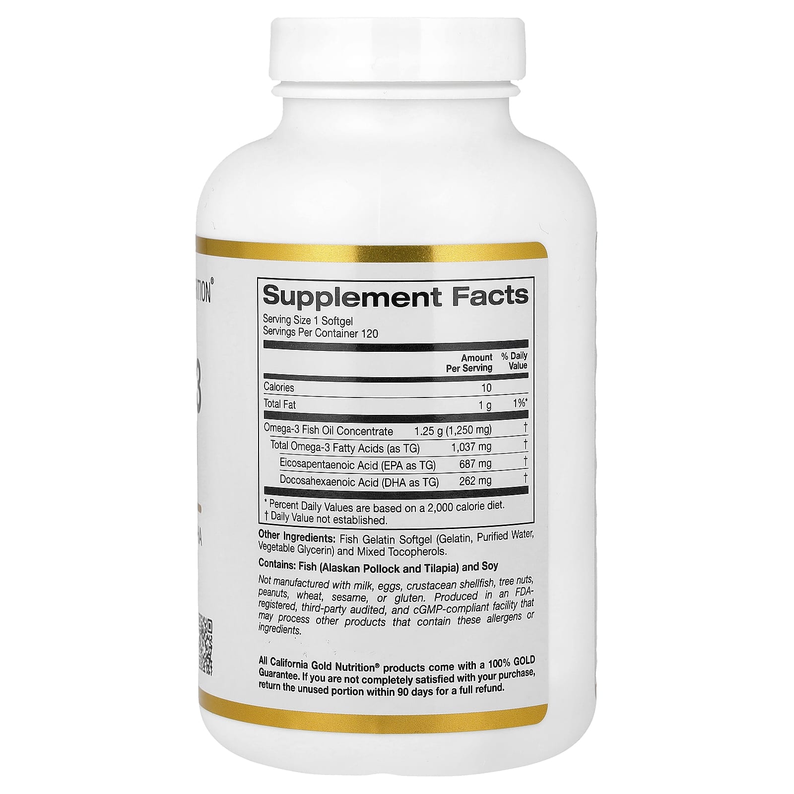 California Gold Nutrition Omega-3 Fish Oil, 120 Fish Gelatin Softgels (1, 250 mg per Softgel) — photo 2 sur 2