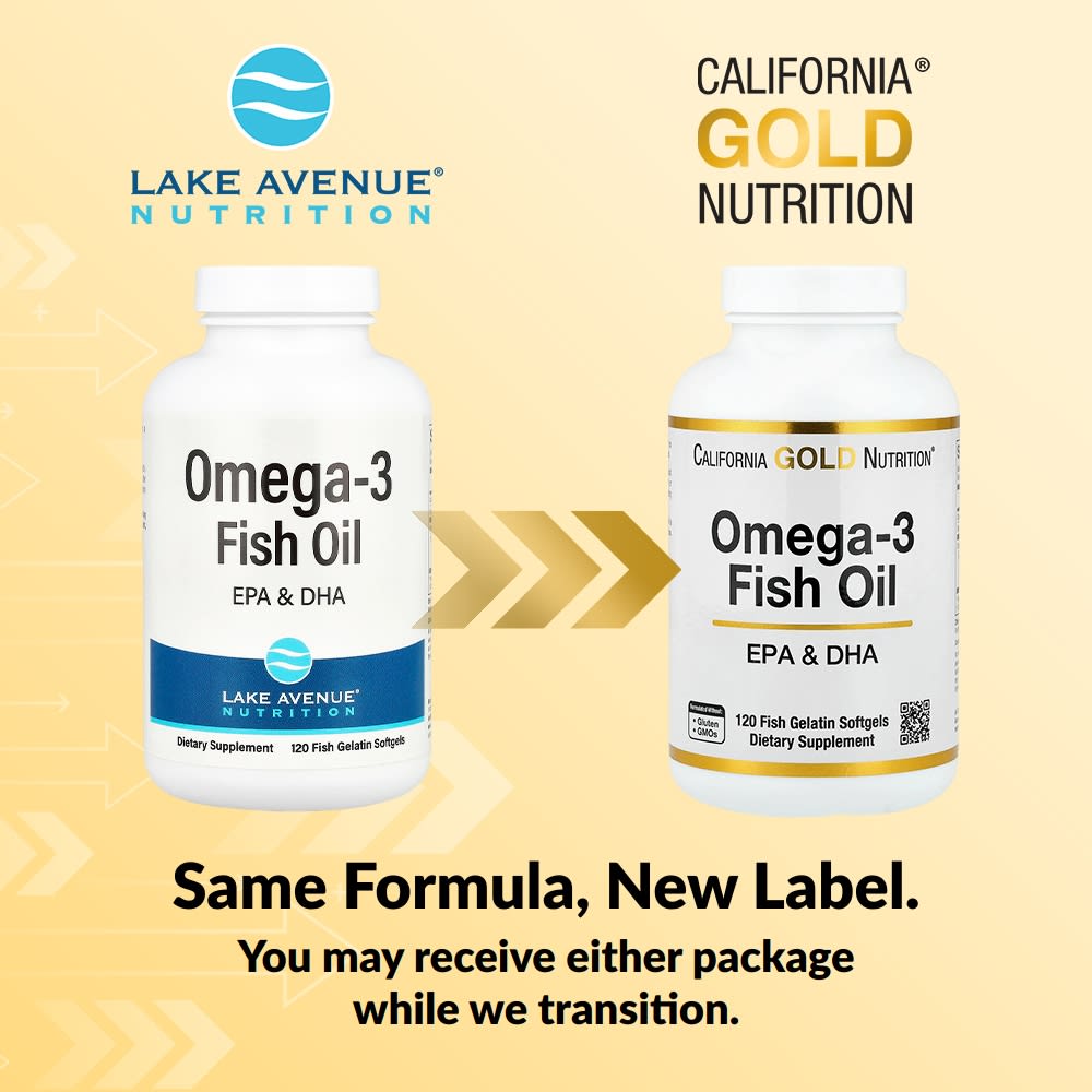 California Gold Nutrition Omega-3 Fish Oil, 120 Fish Gelatin Softgels (1, 250 mg per Softgel) — étiquette 1