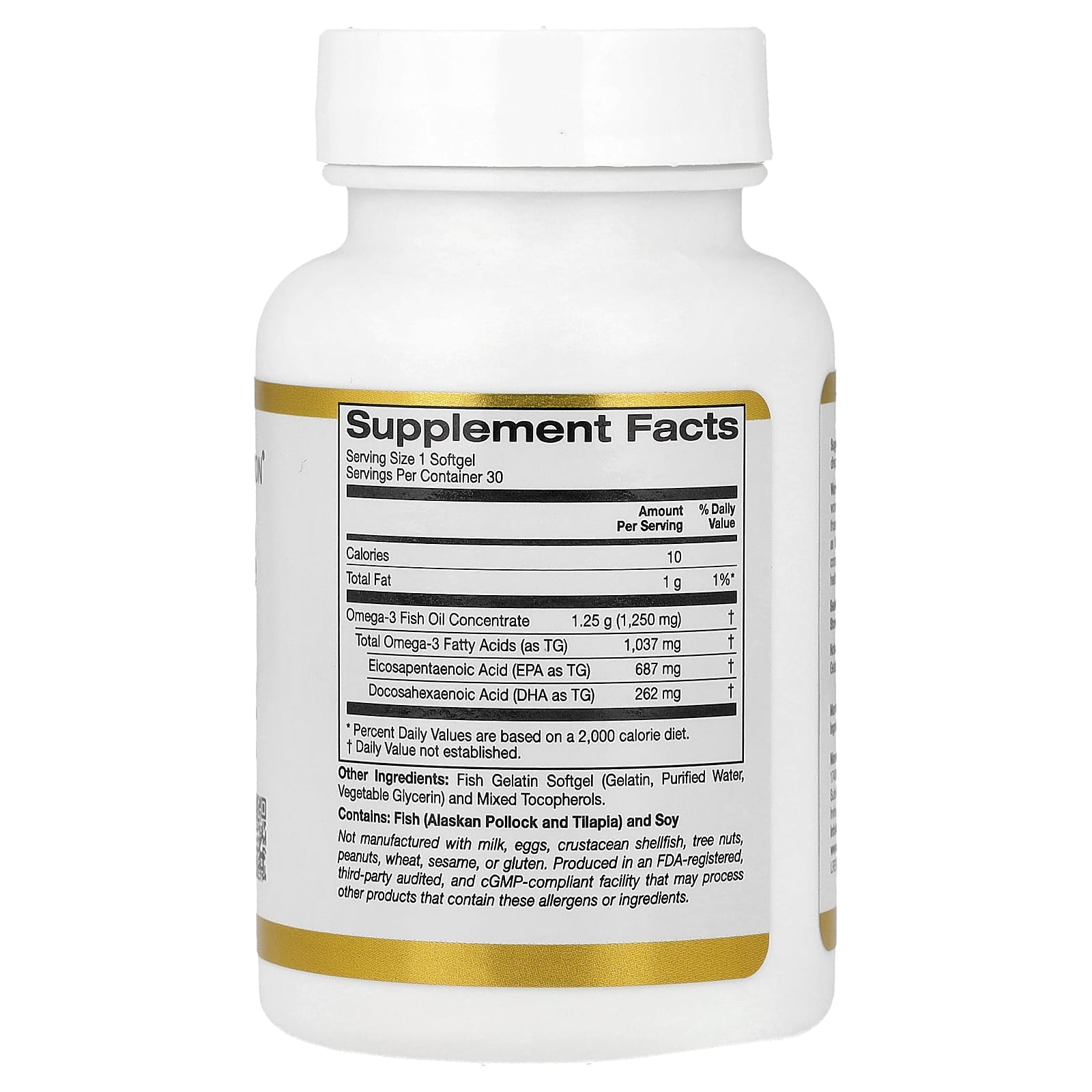 California Gold Nutrition Omega-3 Fish Oil, 30 Fish Gelatin Softgels (1, 250 mg per Softgel) — photo 2 sur 2