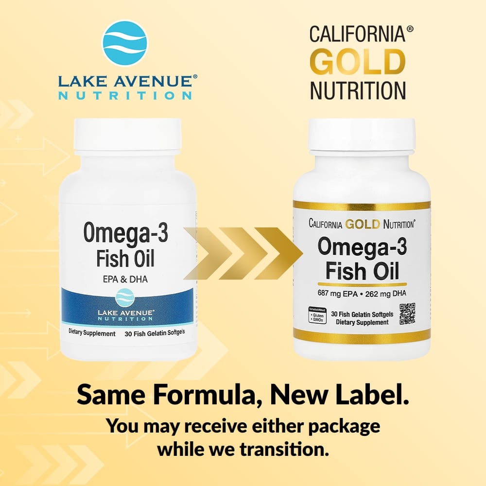 California Gold Nutrition Omega-3 Fish Oil, 30 Fish Gelatin Softgels (1, 250 mg per Softgel) — étiquette 1