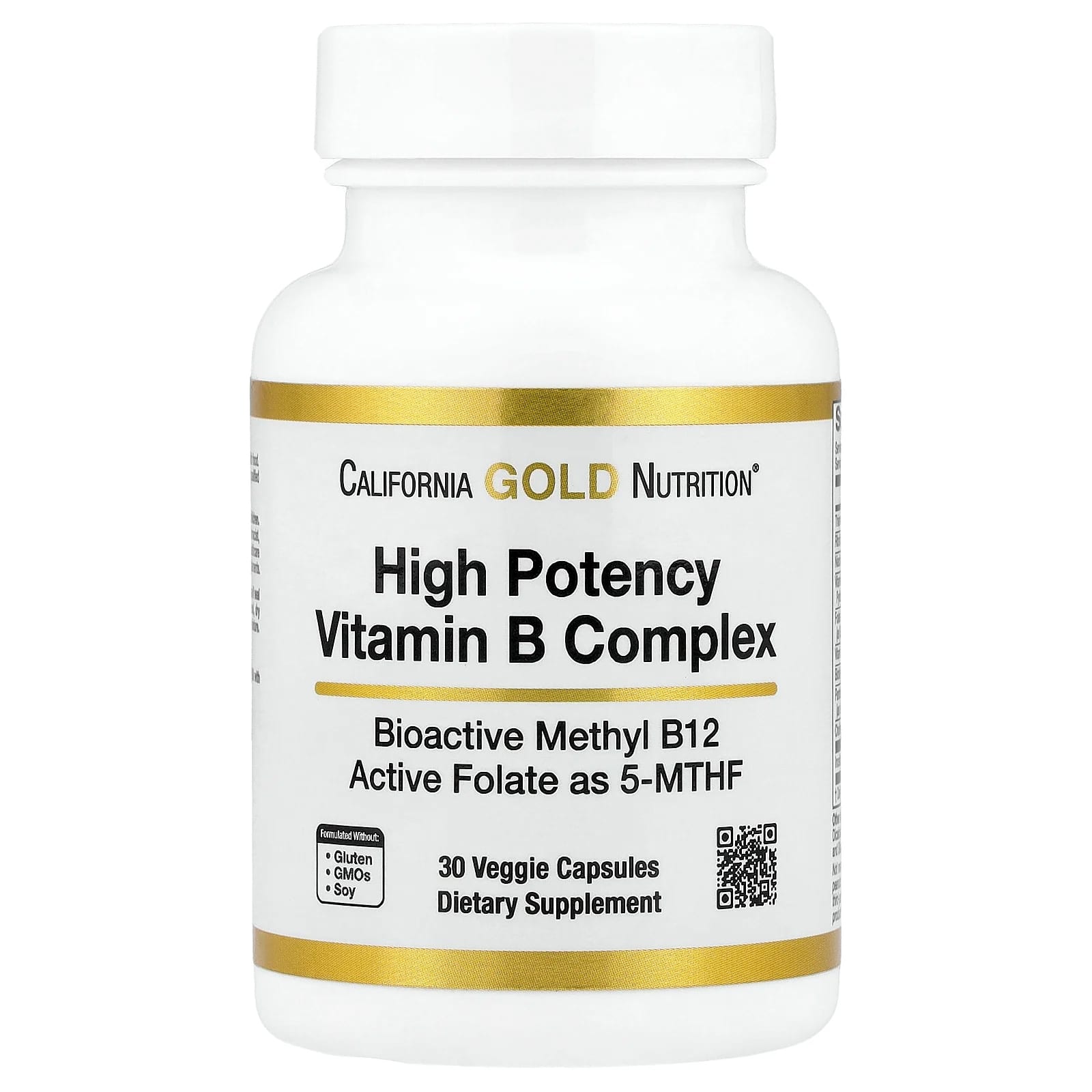 California Gold Nutrition High Potency Vitamin B Complex with Methyl Folate & Methyl B12 – 30 gélules végétales — Tunisie