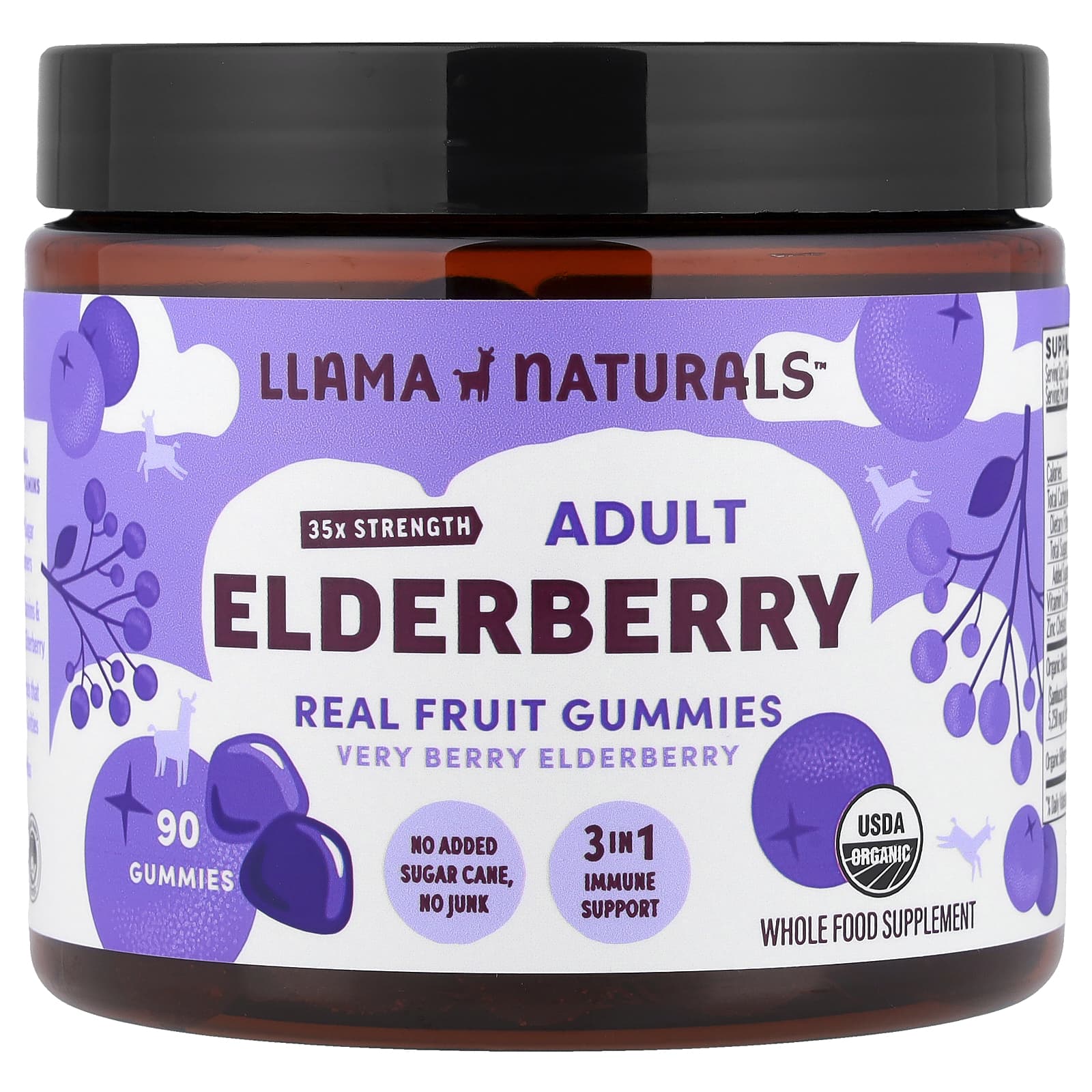 Llama Naturals Adult Elderberry, Real Fruit Gummies, Very Berry Elderberry – Adult Elderberry – 90 gommes — Tunisie