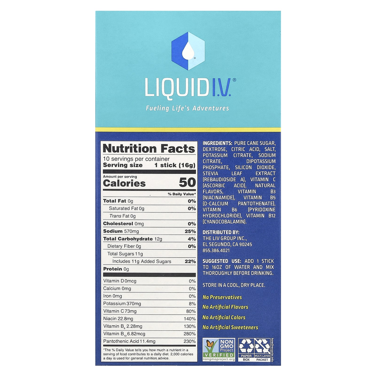 Liquid I.V. Hydration Multiplier, Electrolyte Drink Mix – Lemon Lime – 16 g — photo 2 sur 2