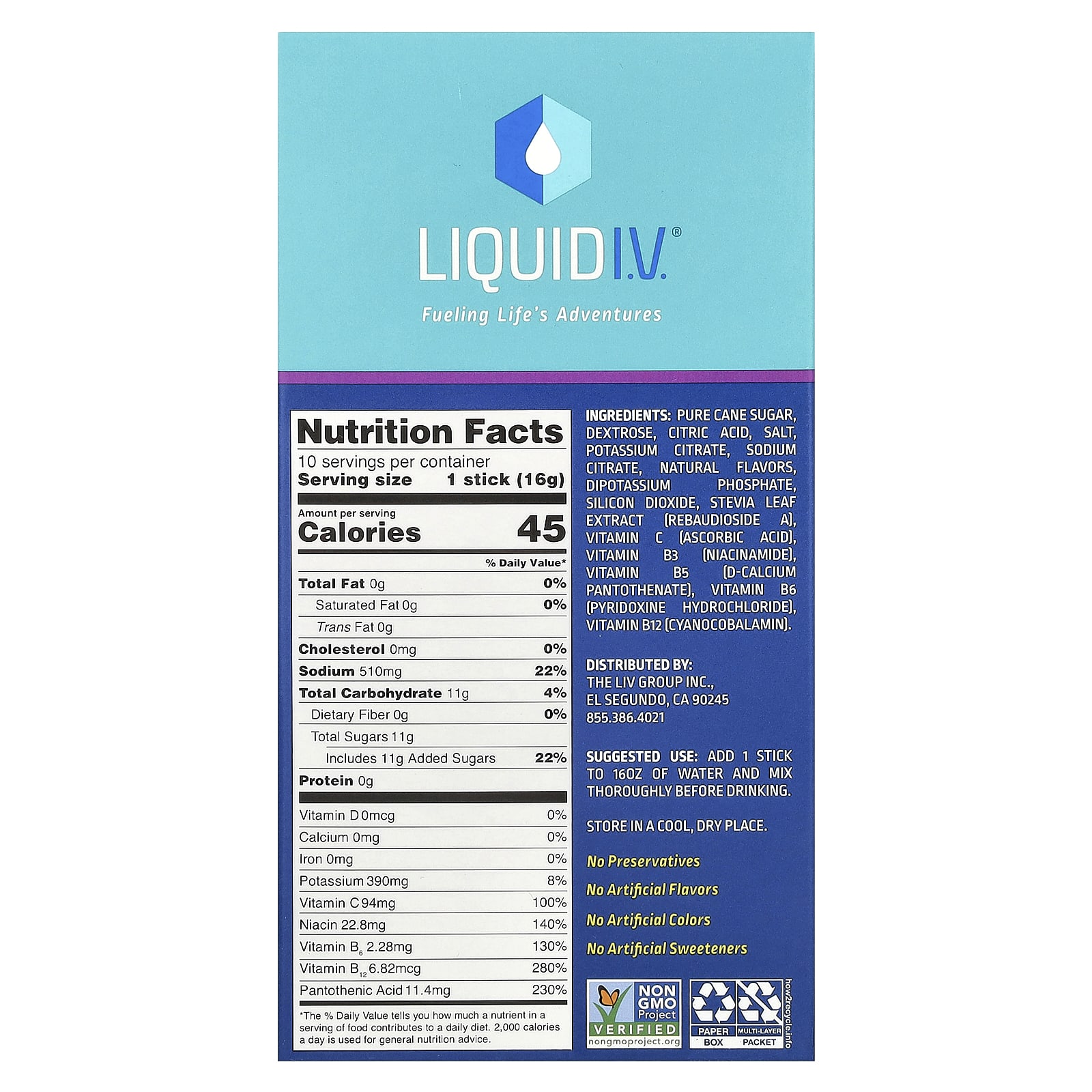 Liquid I.V. Hydration Multiplier, Electrolyte Drink Mix – Acai Berry – 16 g — photo 2 sur 2