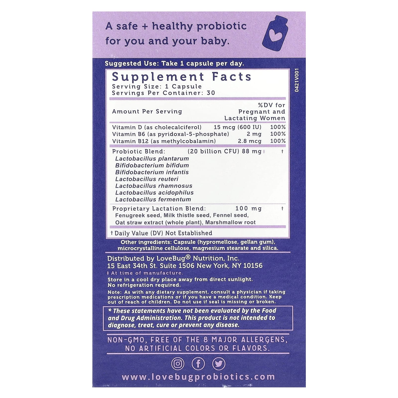 LoveBug Probiotics Postnatal Probiotic – 30 gélules — photo 2 sur 2