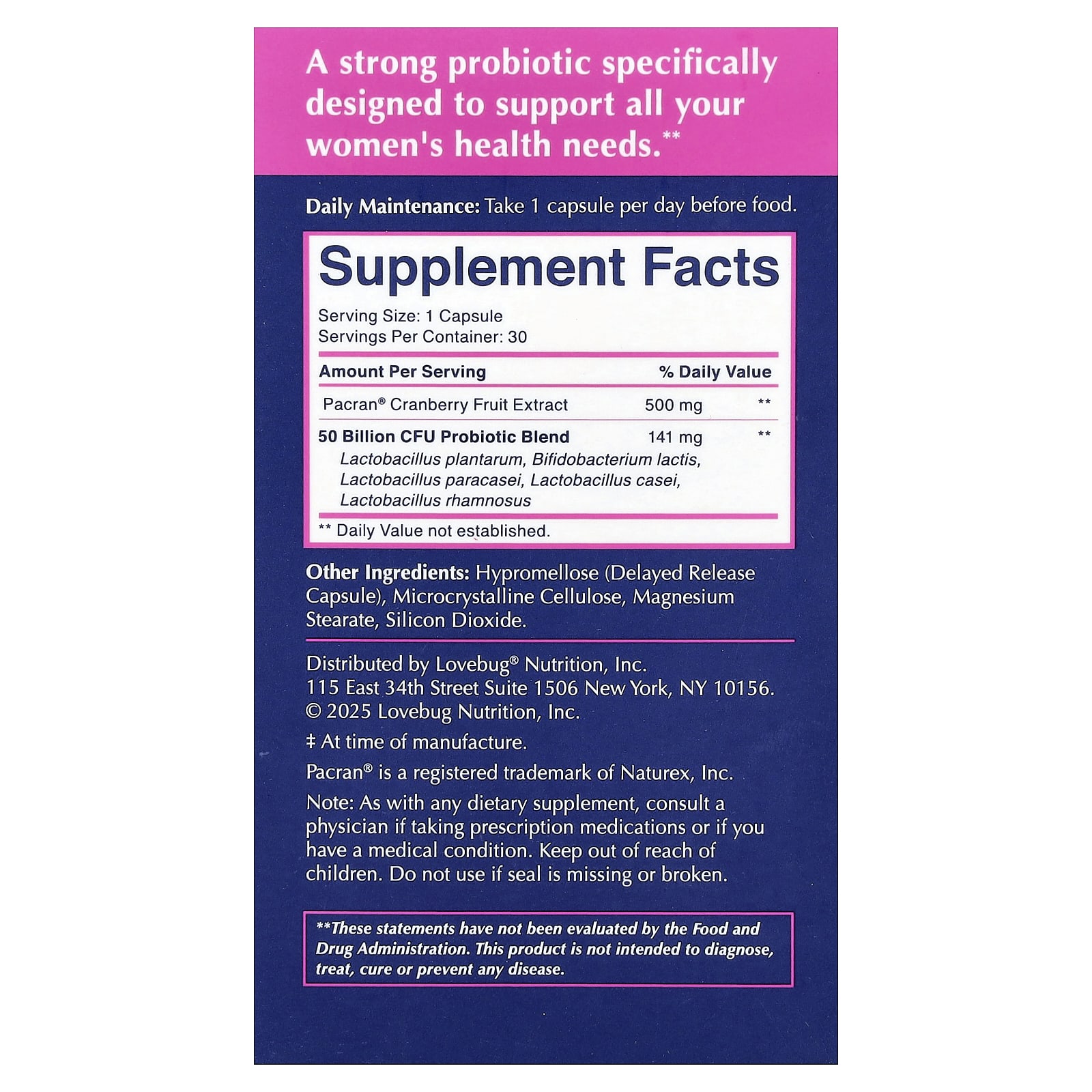 LoveBug Probiotics Yeast + Vaginal pH Support Probiotic – 30 gélules — photo 2 sur 2