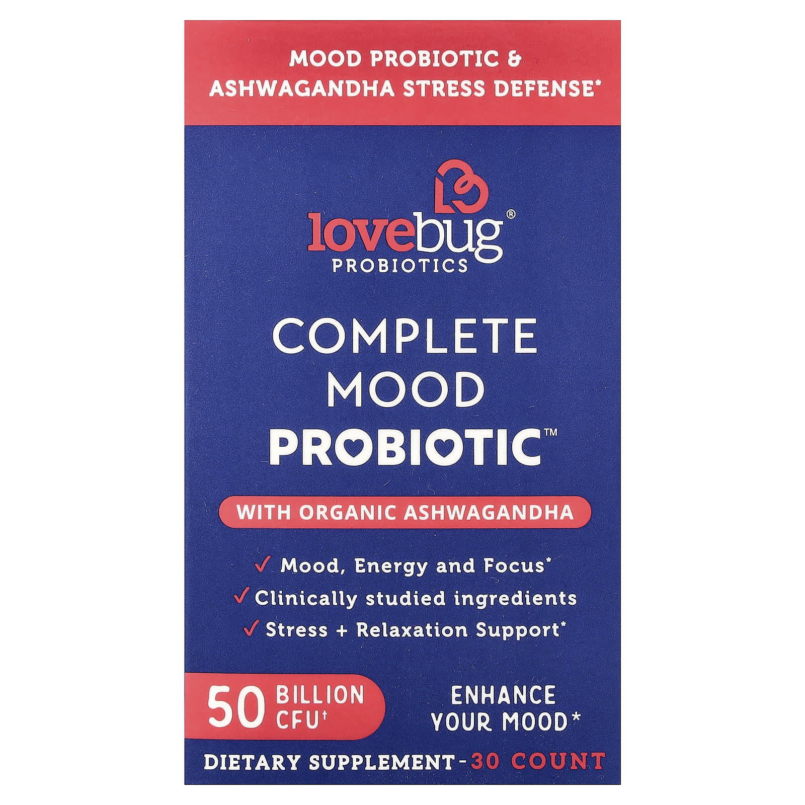 LoveBug Probiotics Complete Mood Probiotic with Ashwagandha – 30 gélules — Tunisie