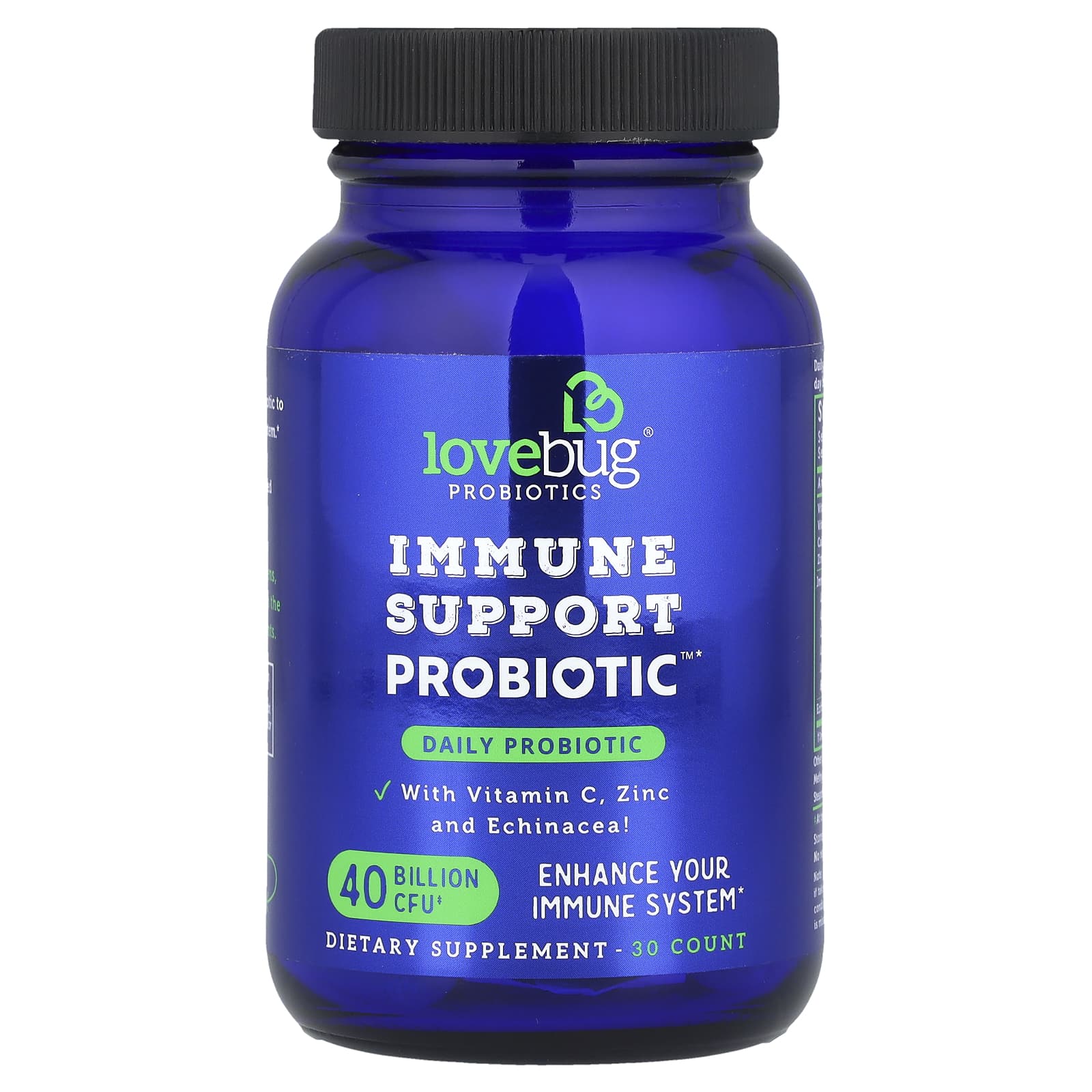 LoveBug Probiotics Immune Support Probiotic, Daily Probiotic – 30 gélules — étiquette 1