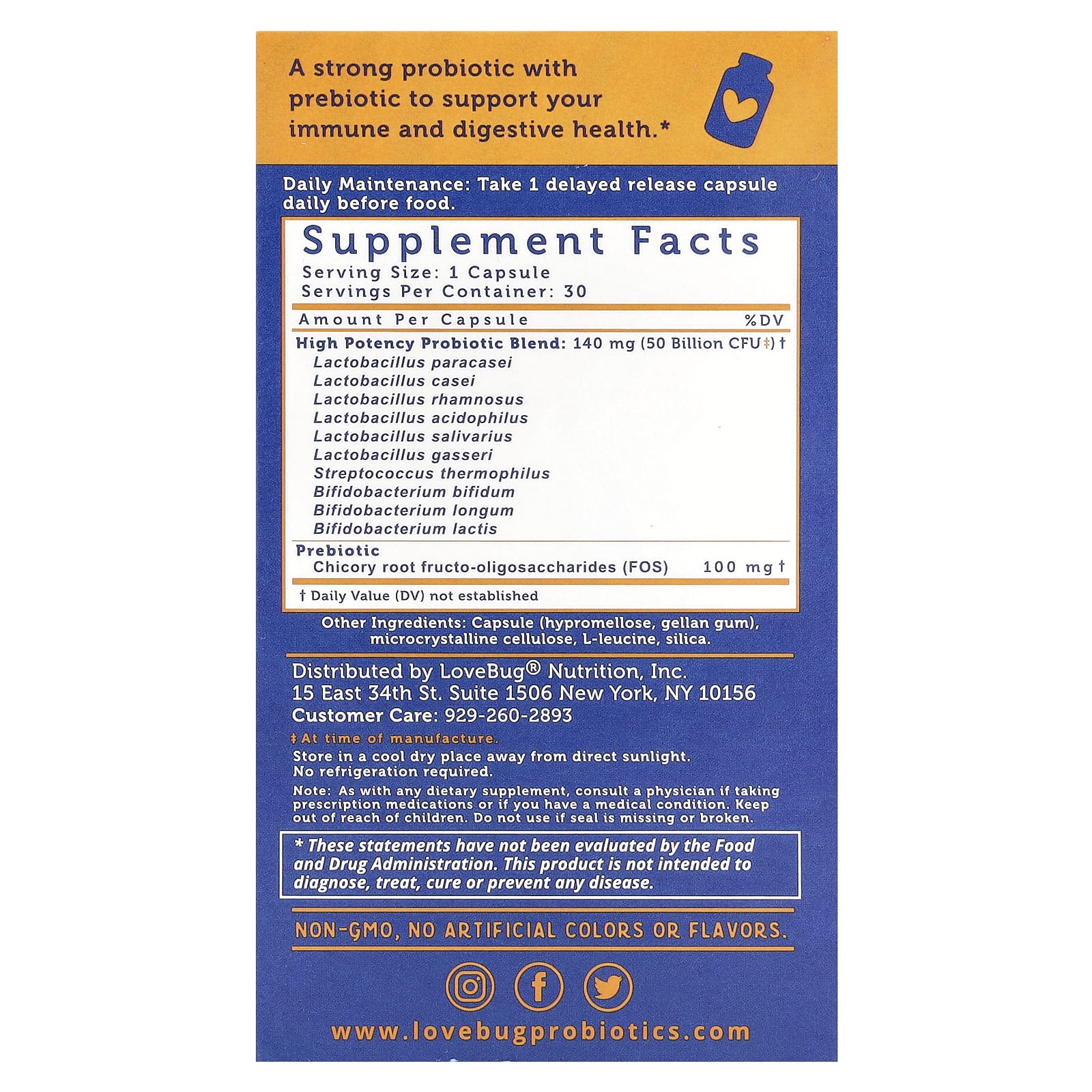 LoveBug Probiotics Advanced Strength Daily Probiotic – 30 gélules — photo 2 sur 2