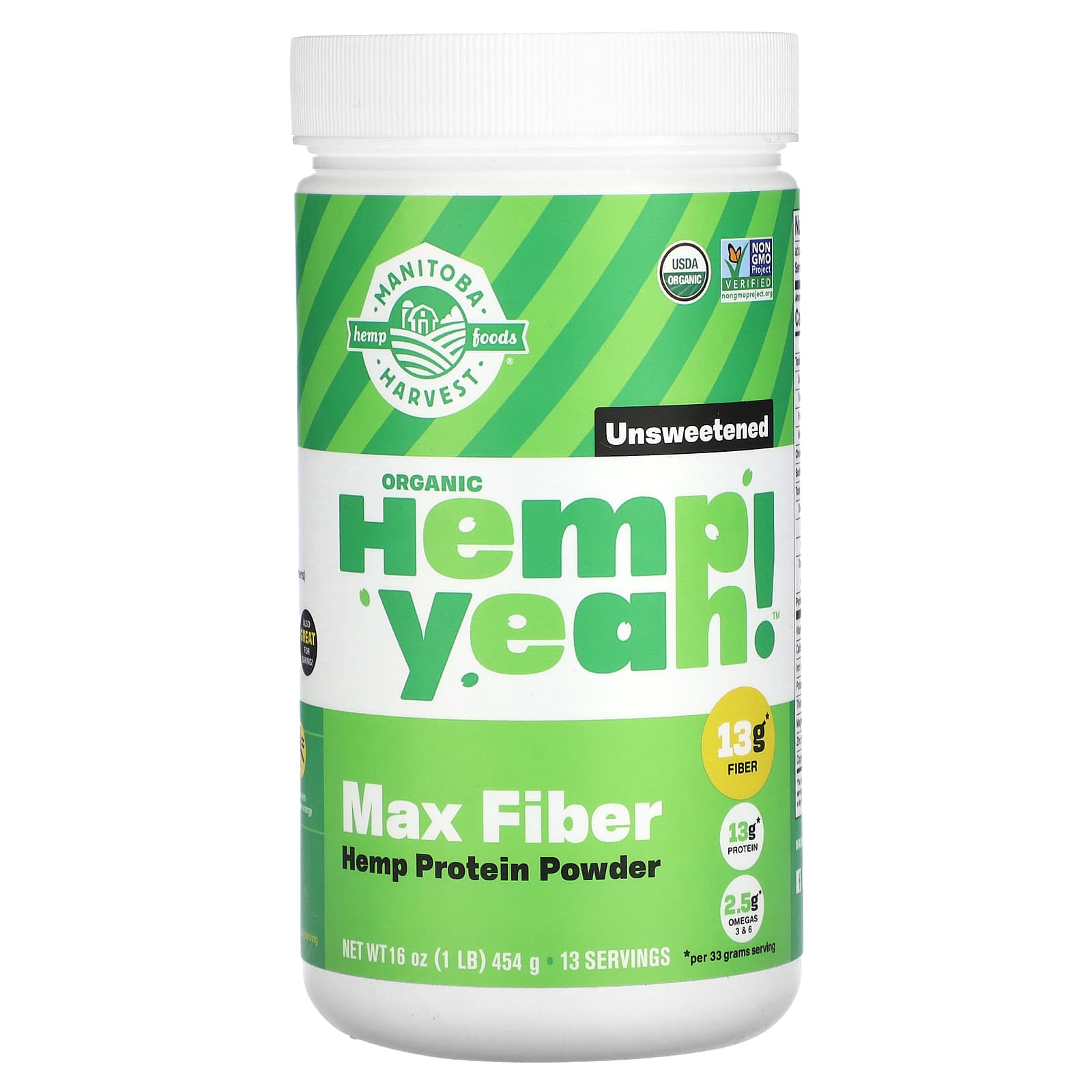 Manitoba Harvest Organic Hemp Yeah! Max Fiber Hemp Protein Powder, Unsweetened – 454 g — Tunisie